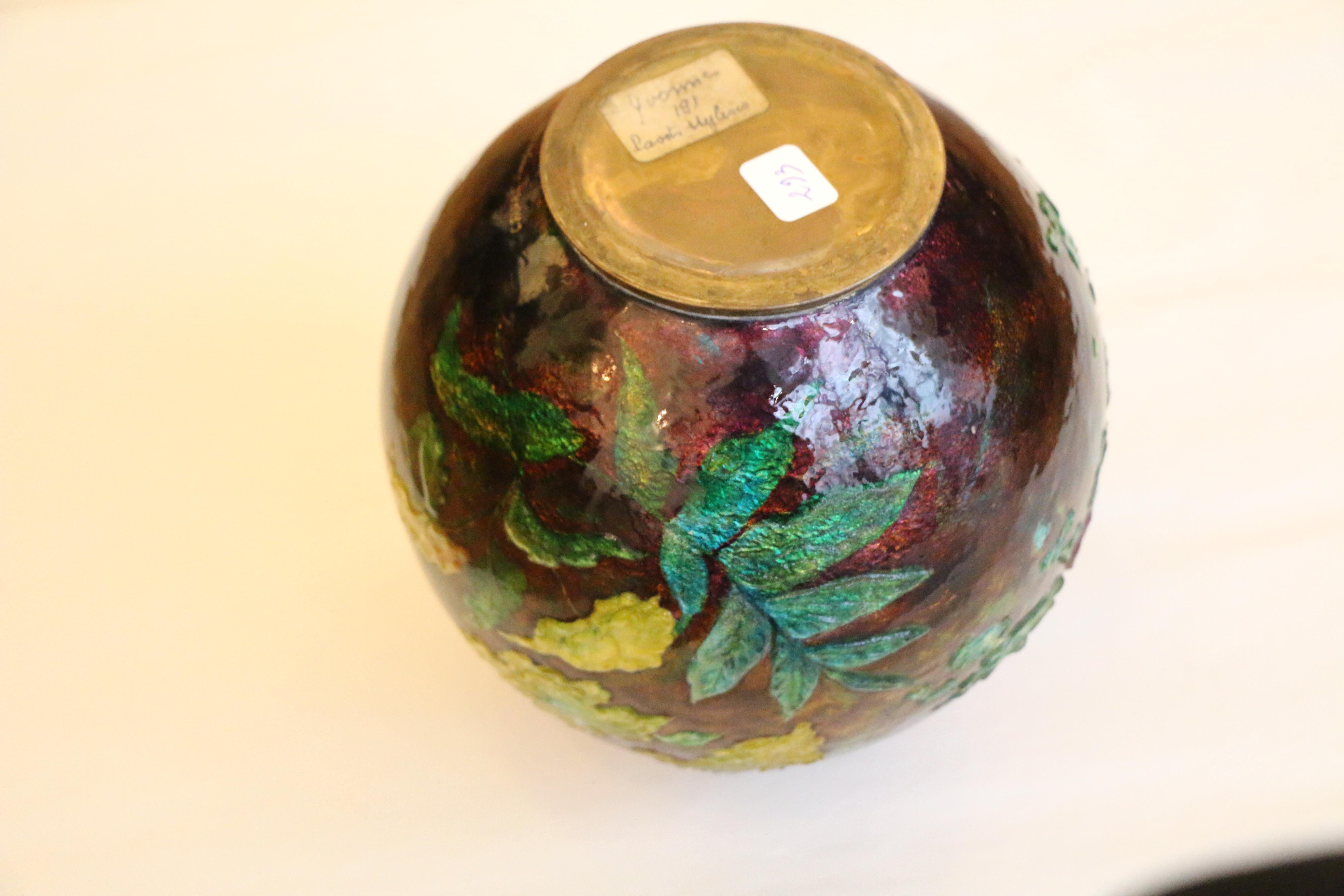 Beautiful Enameled Floral Copper Vase by Camille Fauré, Art Deco, 1920's, France In Good Condition In Paris, FR