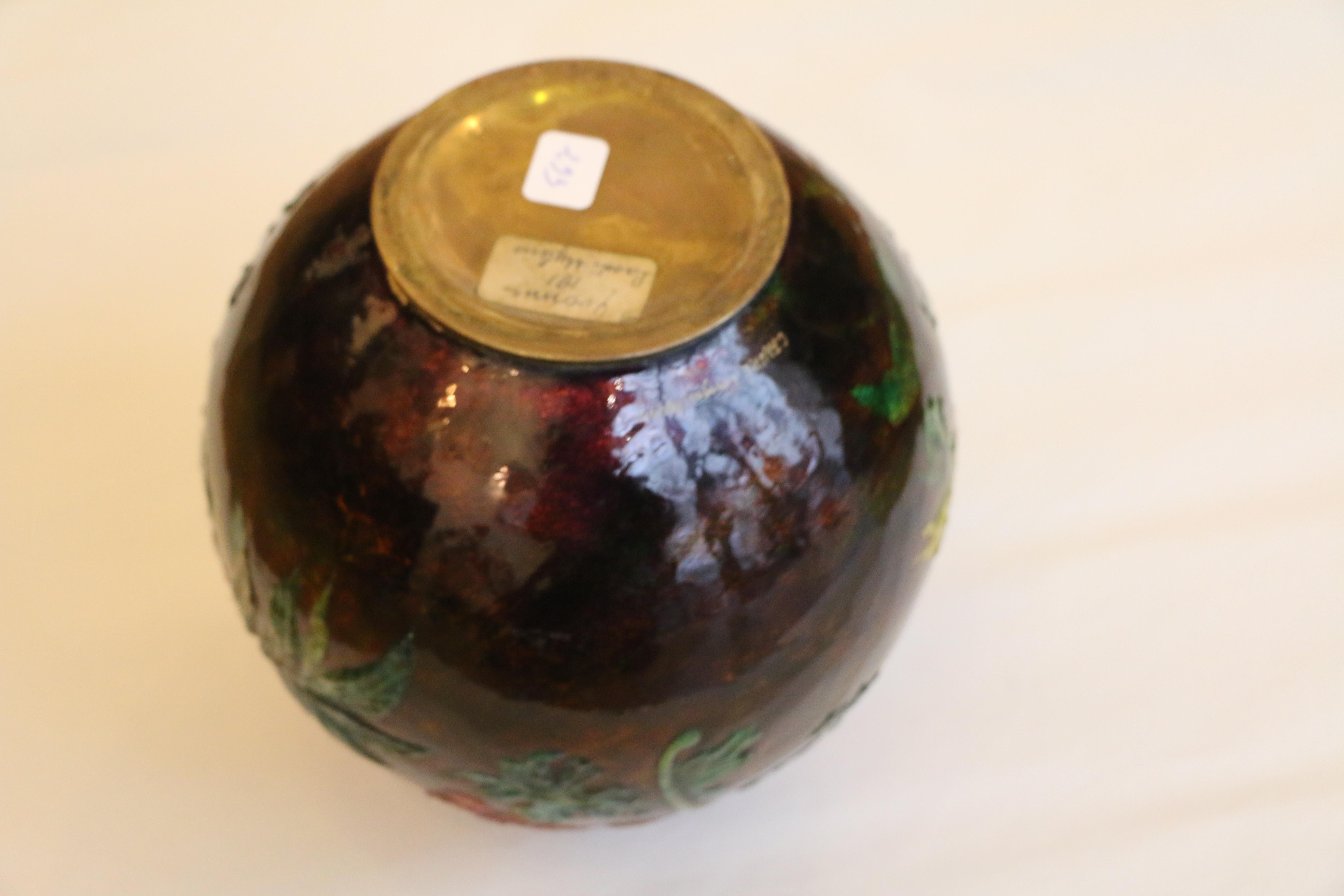 Early 20th Century Beautiful Enameled Floral Copper Vase by Camille Fauré, Art Deco, 1920's, France