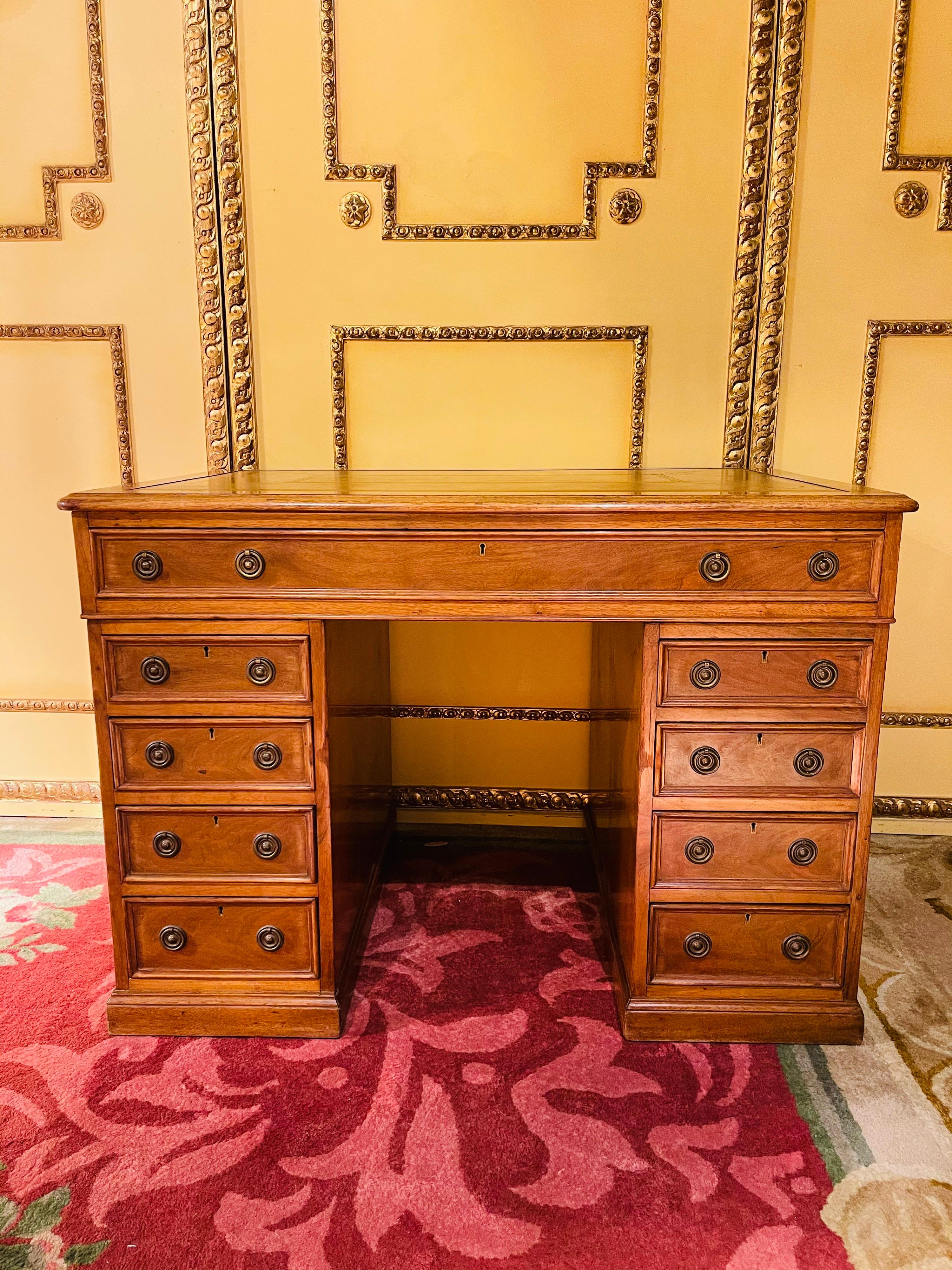 Leather Beautiful English Desk, Light Mahogany , Early 20th Century For Sale