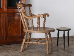 Antique English Elm Low Back Windsor Armchair  Smokers Fireside Chair