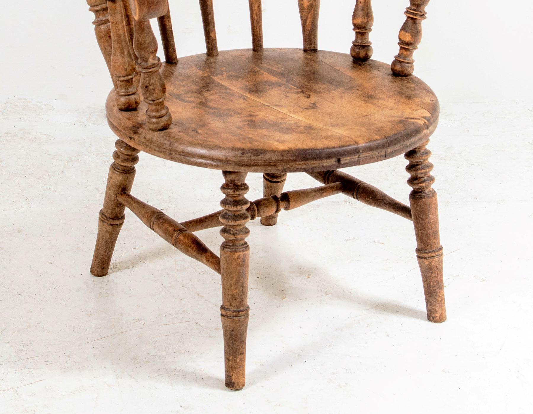 British Beautiful English Elm Low Back Windsor Armchair For Sale