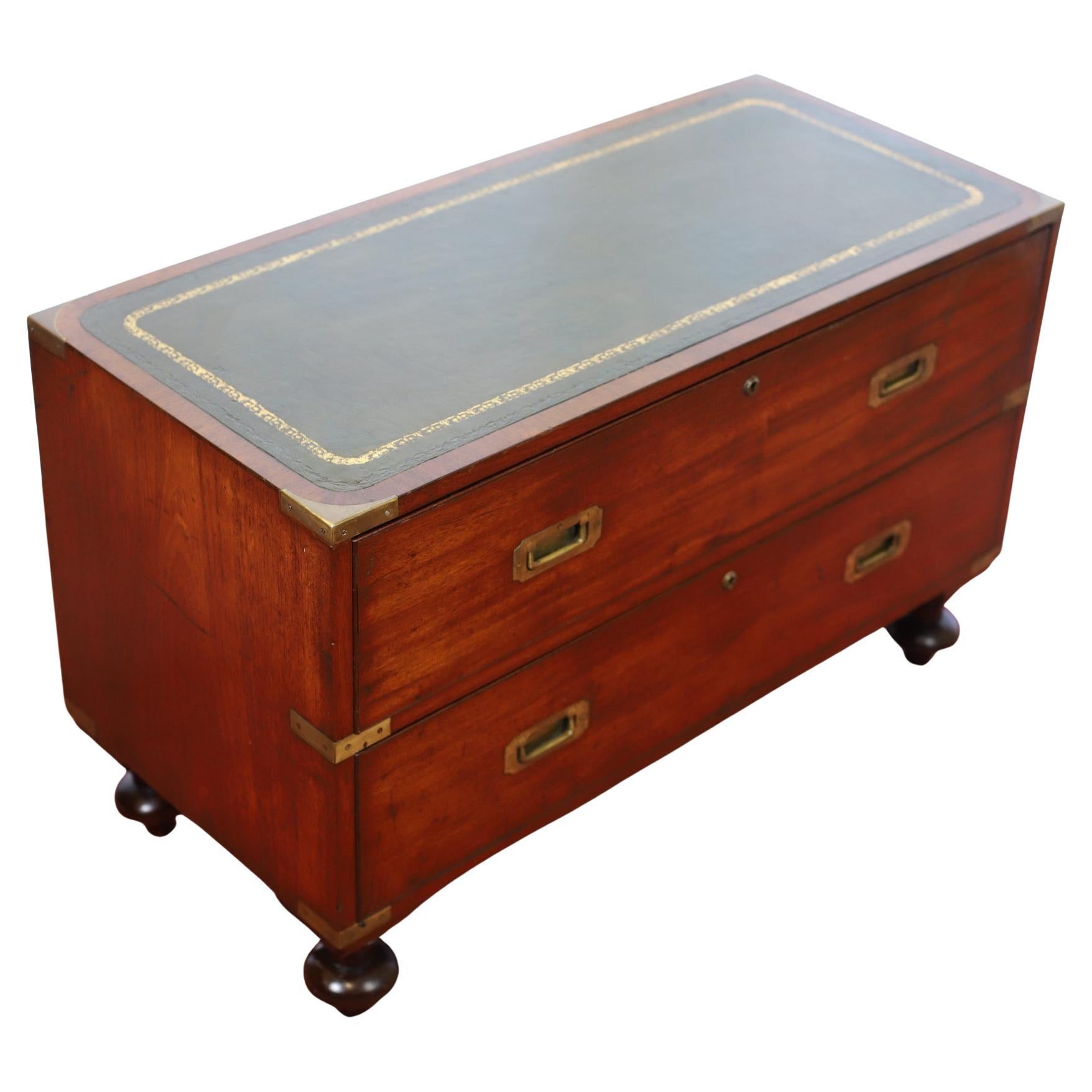 Beautiful English Oak Campaign Style Chest Of Drawers