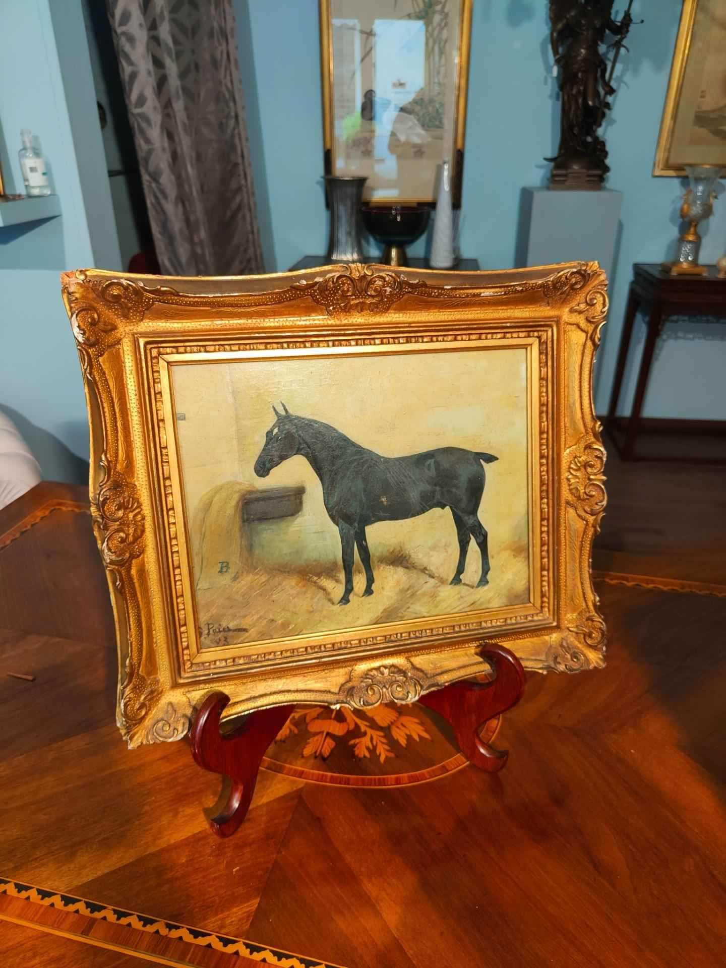 Oiled Beautiful English school painting, depicting a horse For Sale