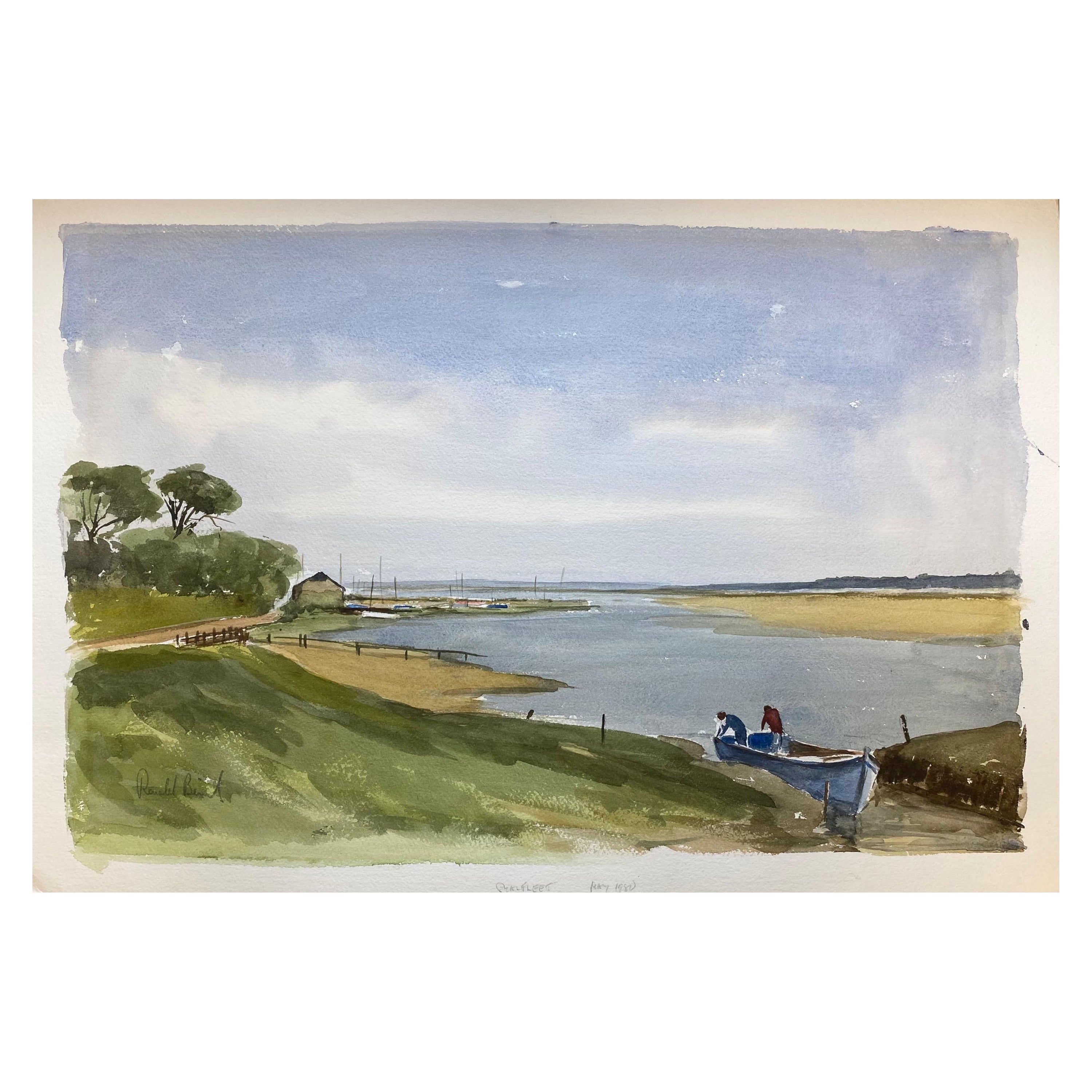Magnifique bateau de ville anglais prêt à la mer, peinture à l'aquarelle britannique signée
