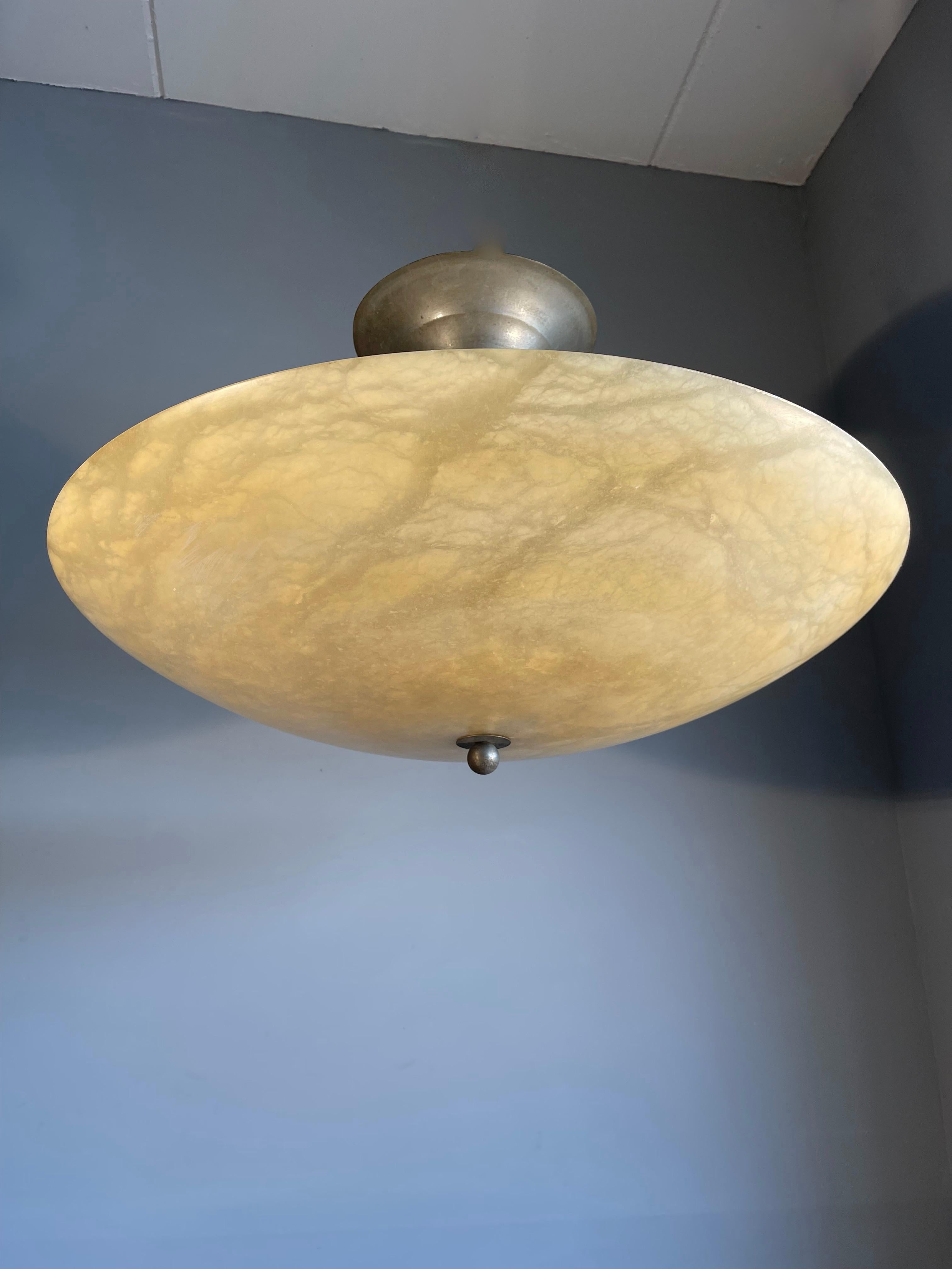Hand-Crafted Largest in Size Alabaster Art Deco Style Midcentury Pendant Light / Flush Mount
