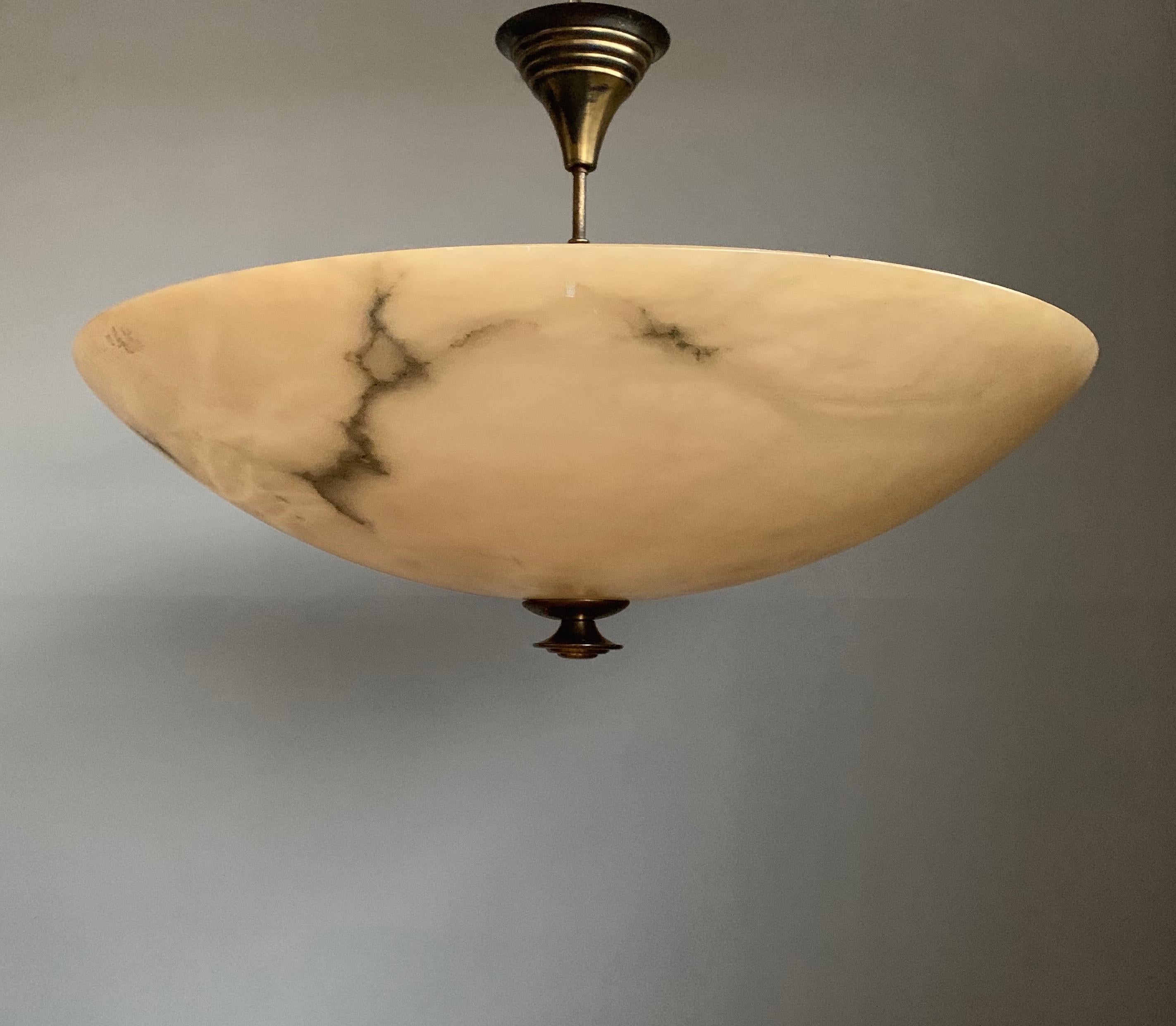 Beautiful & Enormous Size Alabaster & Brass Art Deco Pendant Light / Flush Mount 7