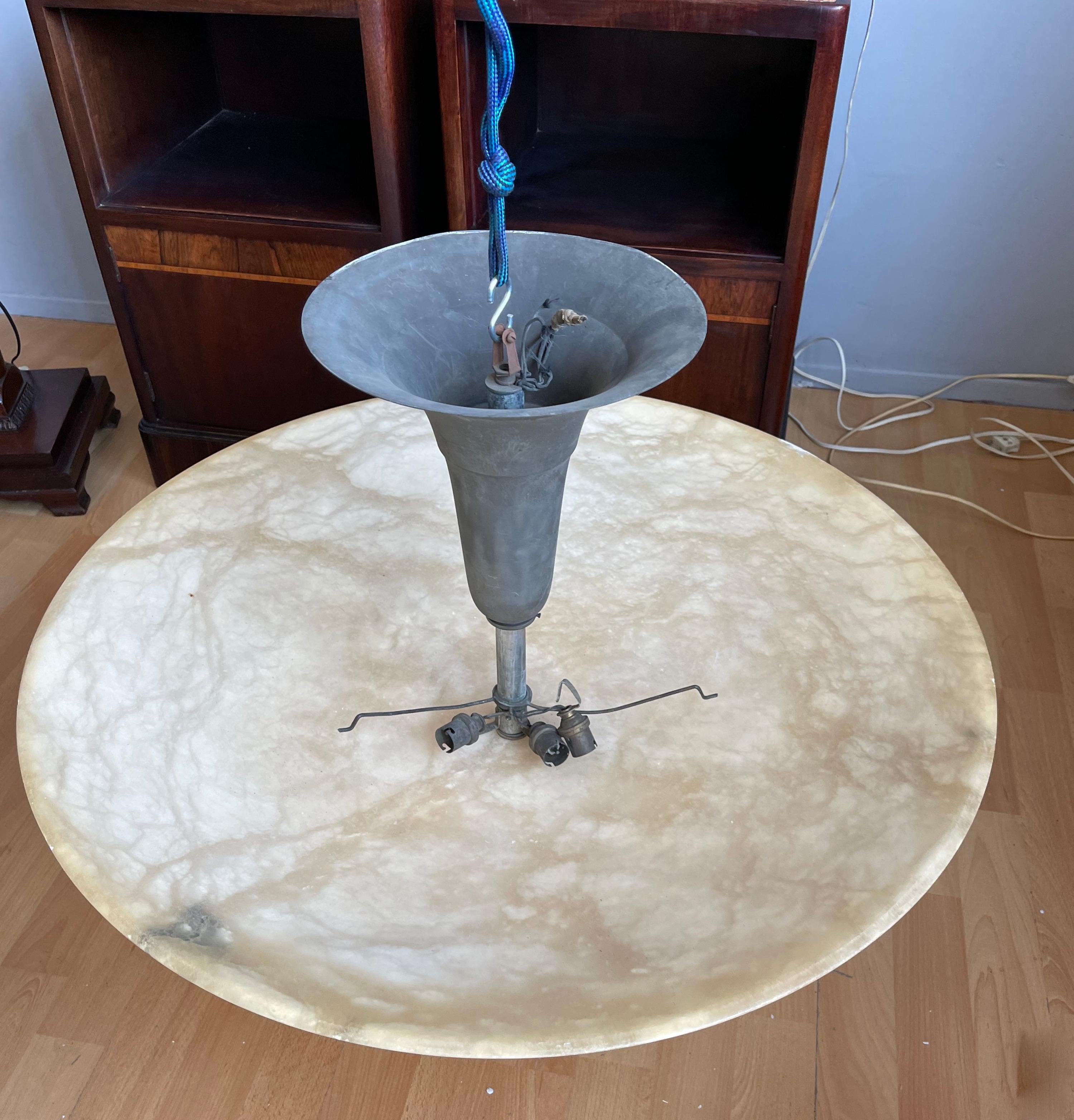 Largest in Size Alabaster Art Deco Style Midcentury Pendant Light / Flush Mount In Good Condition In Lisse, NL