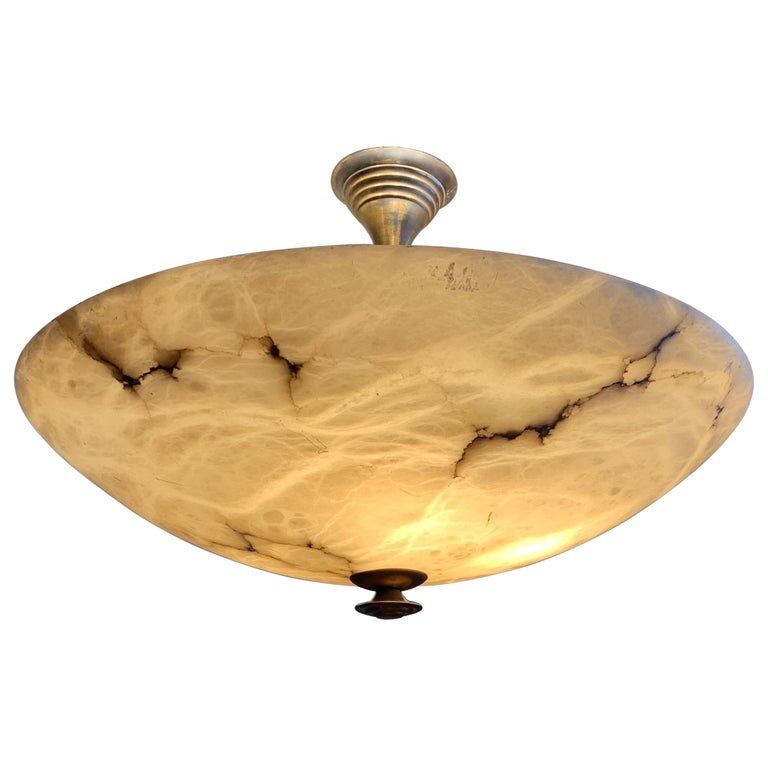 Beautiful and Enormous Size Alabaster and Brass Art Deco Pendant Light / Flush  Mount at 1stDibs