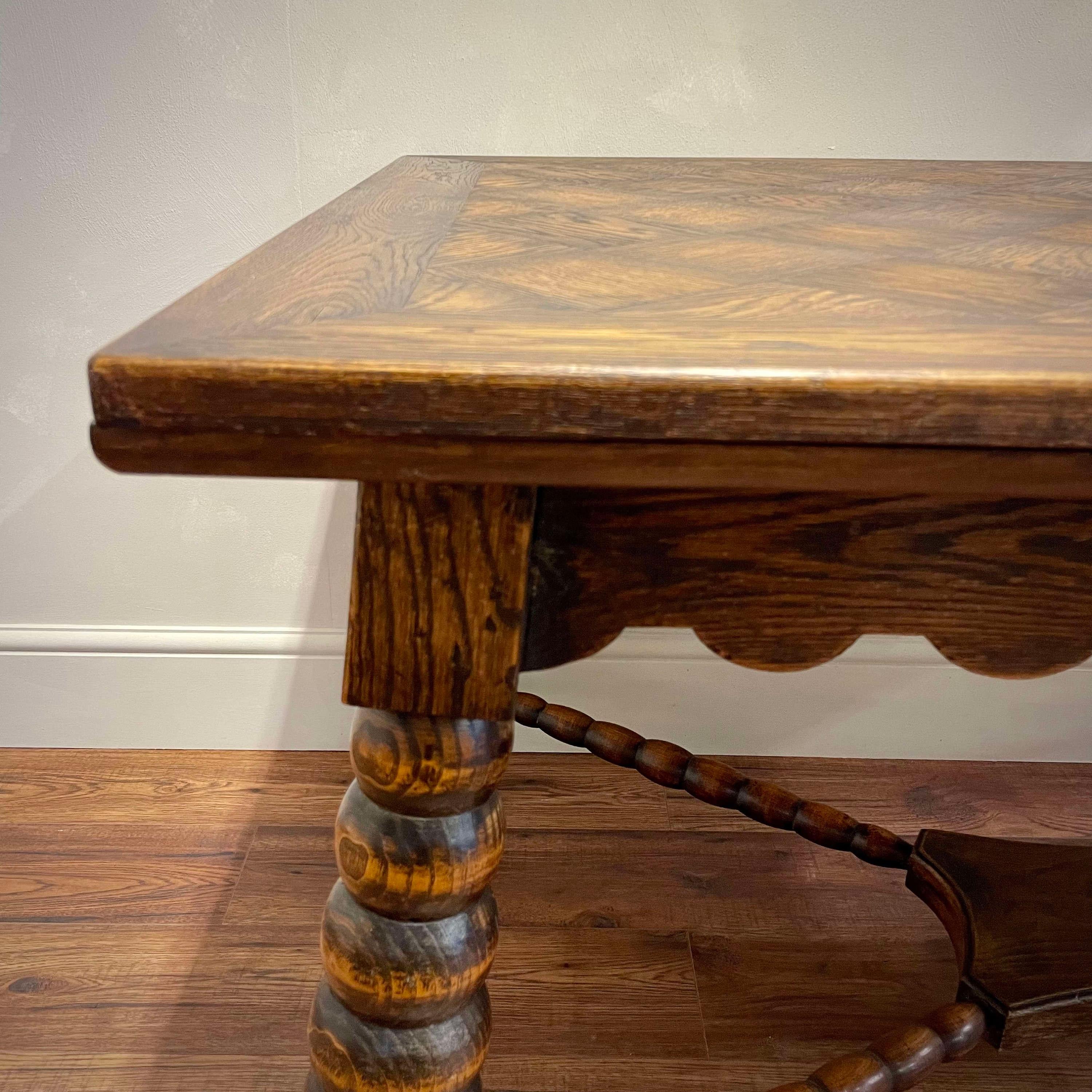 Beautiful Extendable Carved Oak Table by Charles Dudouyt, French, 1940 For Sale 1