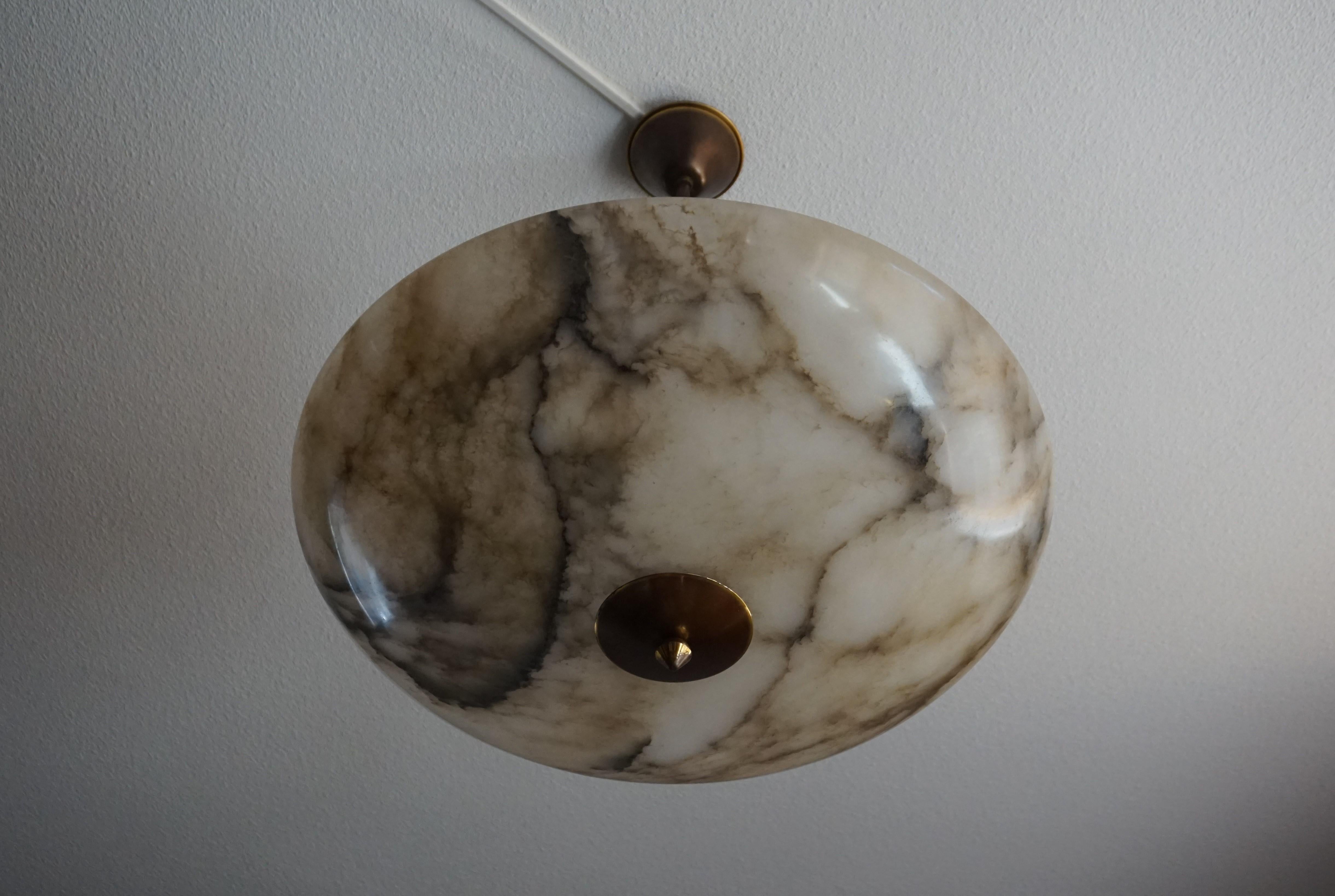 Beautiful and Extra Large Alabaster & Brass Art Deco Pendant Light / Flush Mount 4