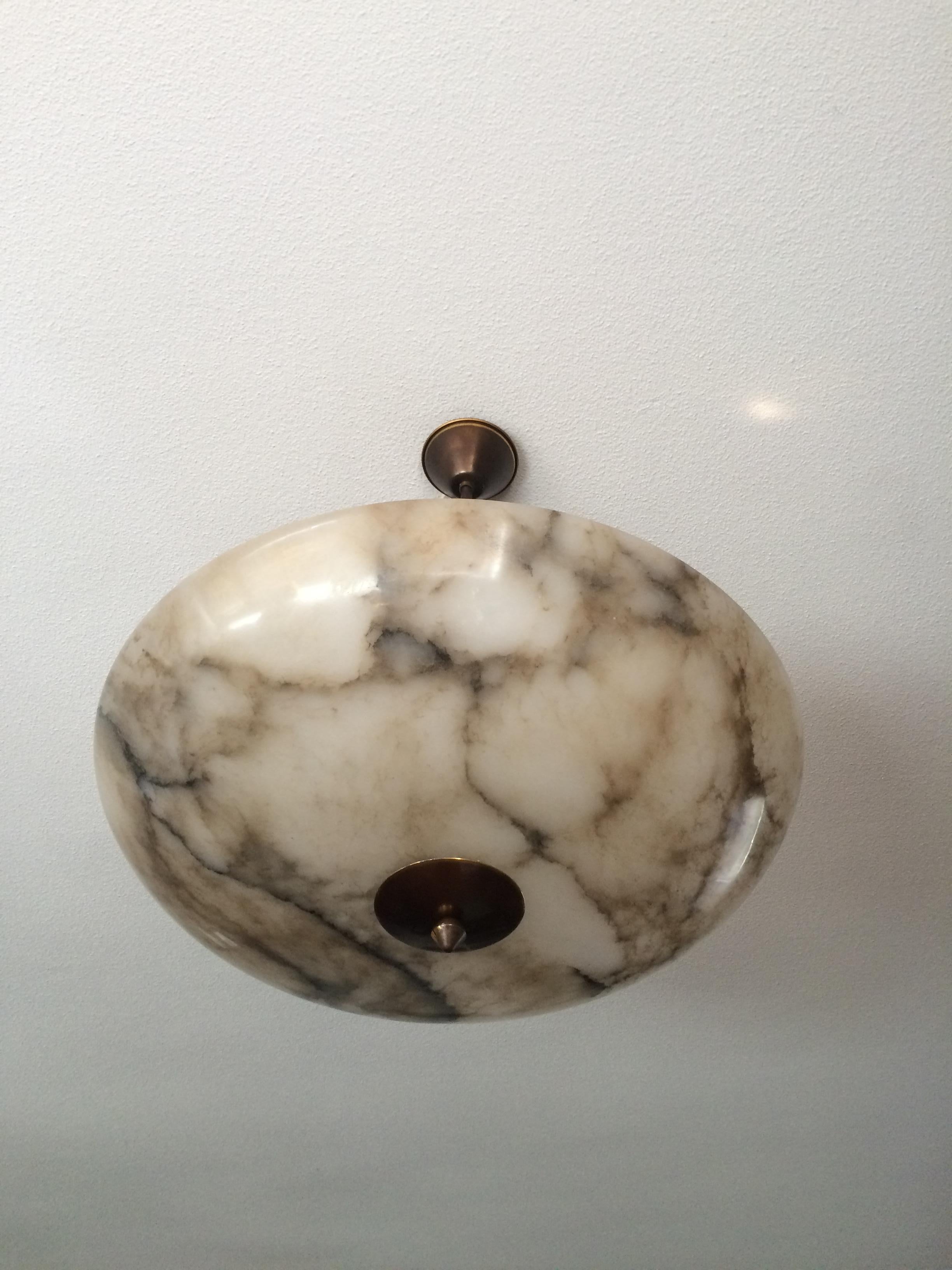 Beautiful and Extra Large Alabaster & Brass Art Deco Pendant Light / Flush Mount 6