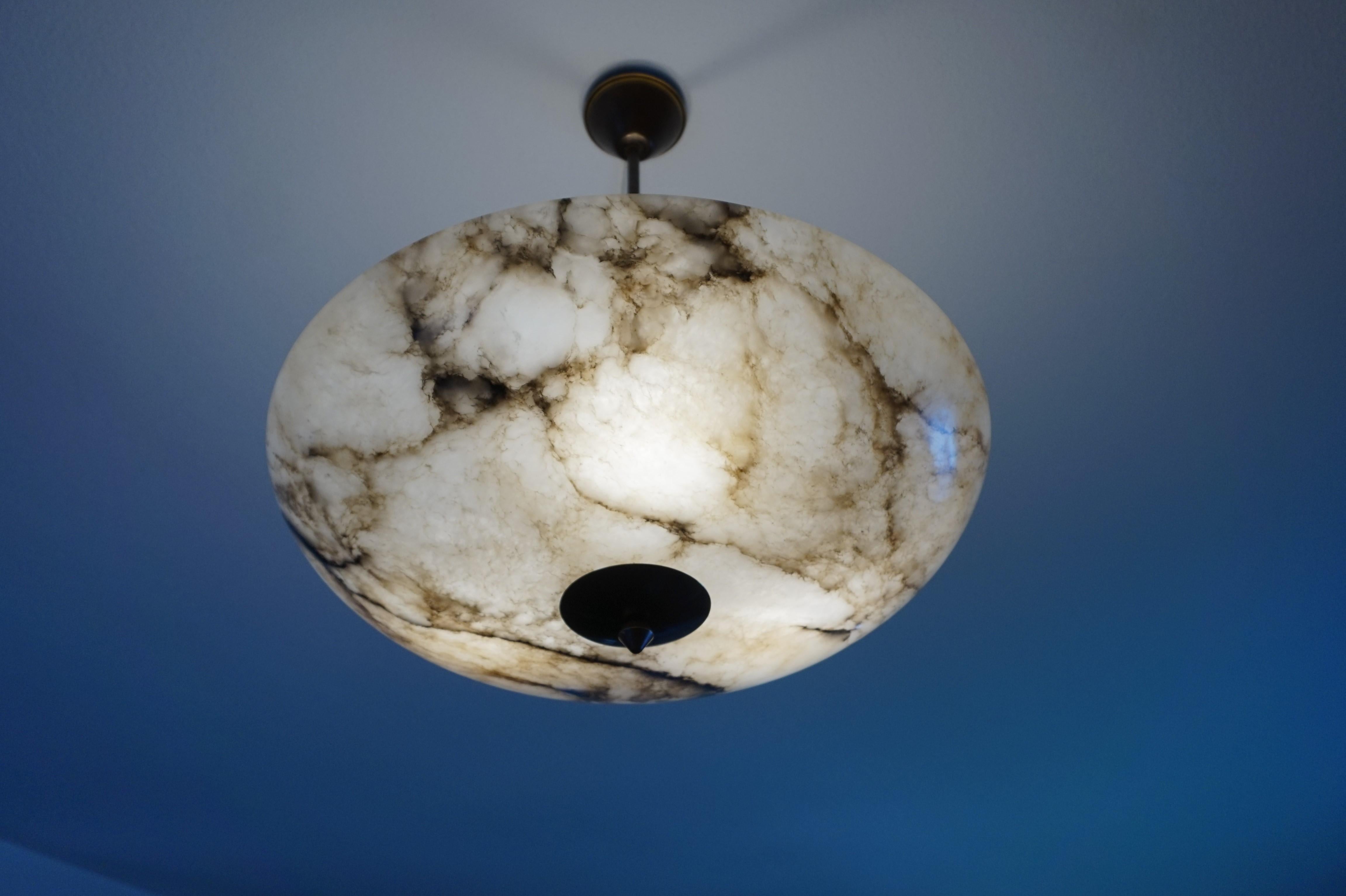 Beautiful and Extra Large Alabaster & Brass Art Deco Pendant Light / Flush Mount 9