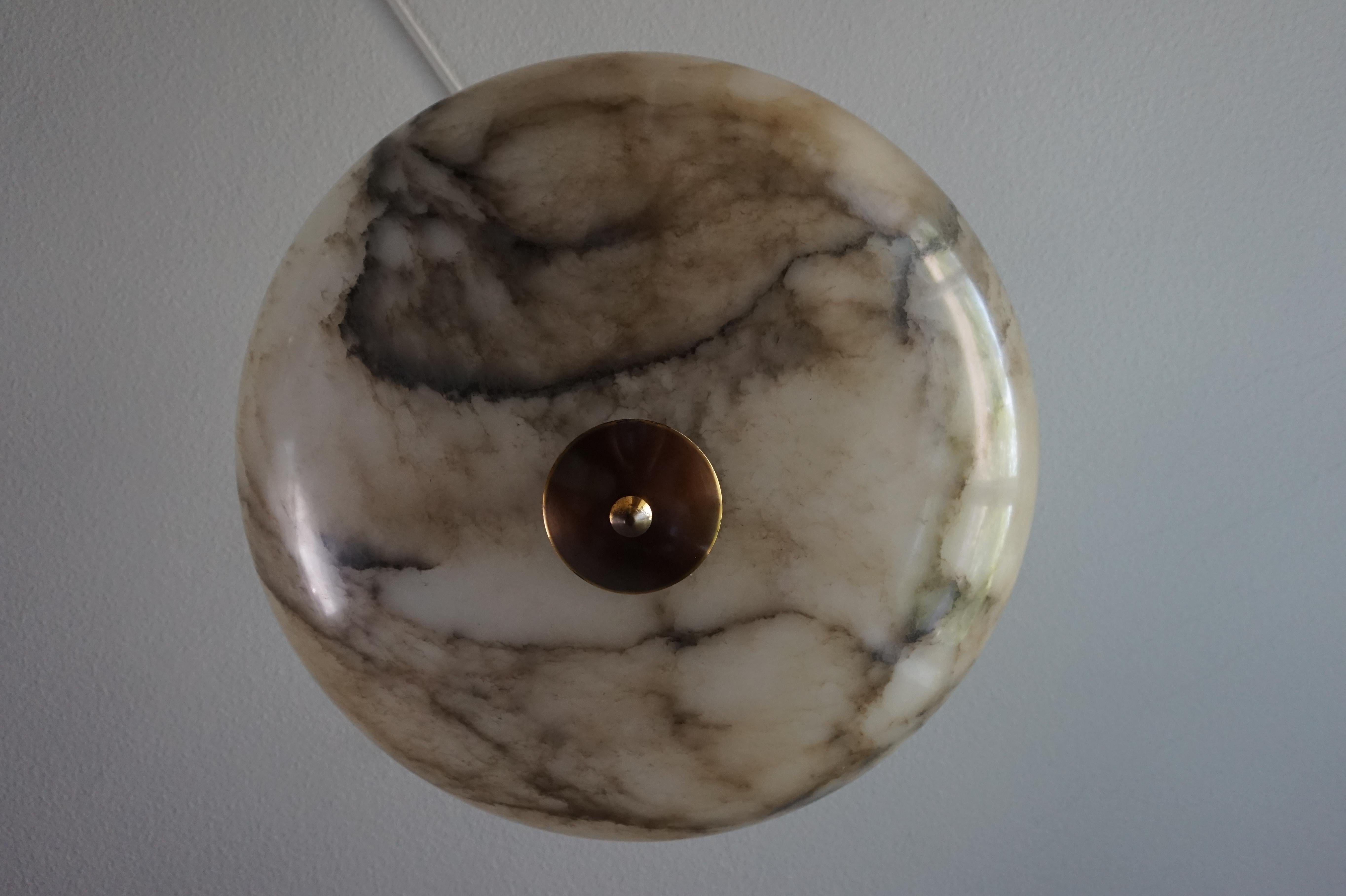 Beautiful and Extra Large Alabaster & Brass Art Deco Pendant Light / Flush Mount 10