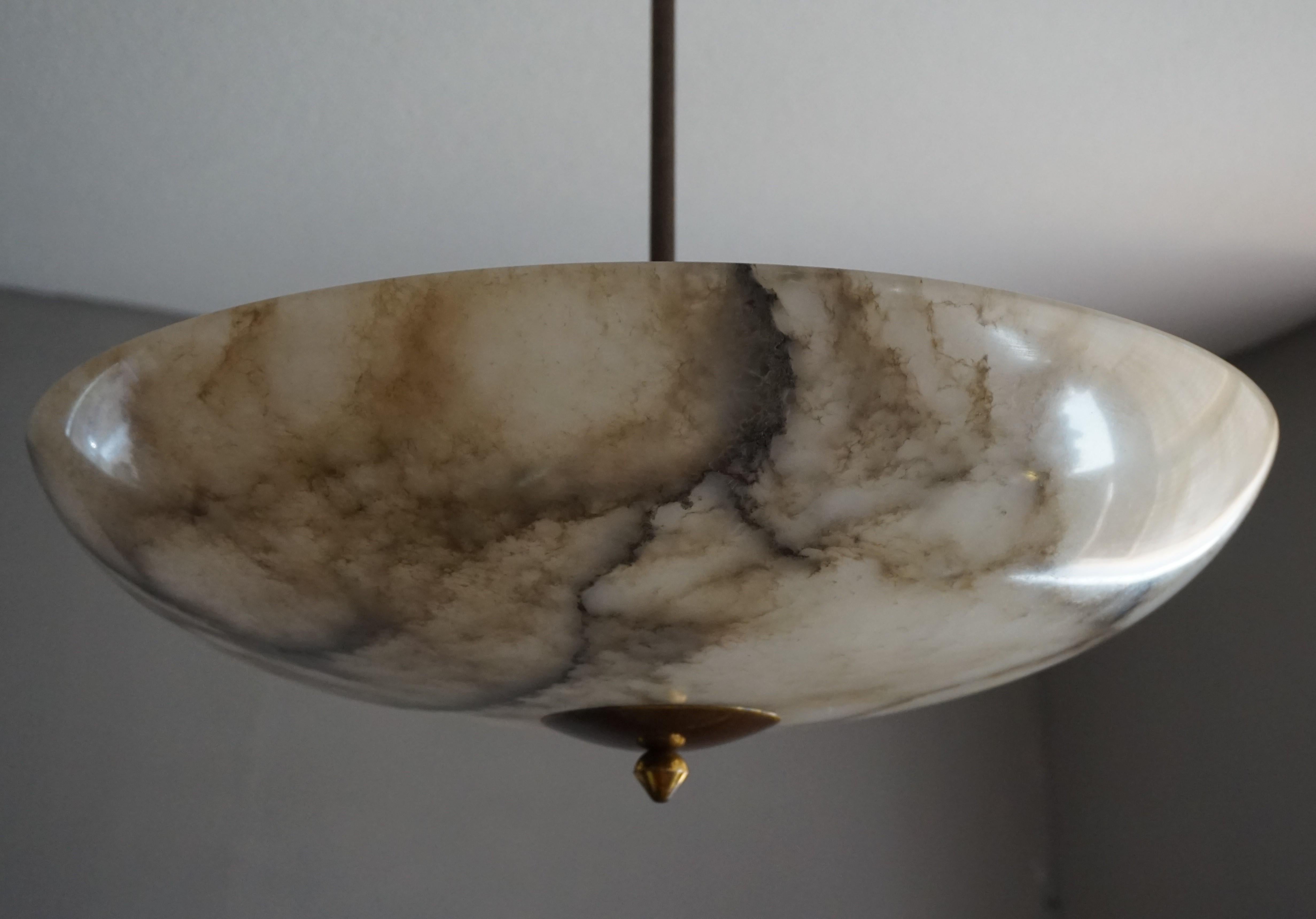 European Beautiful and Extra Large Alabaster & Brass Art Deco Pendant Light / Flush Mount