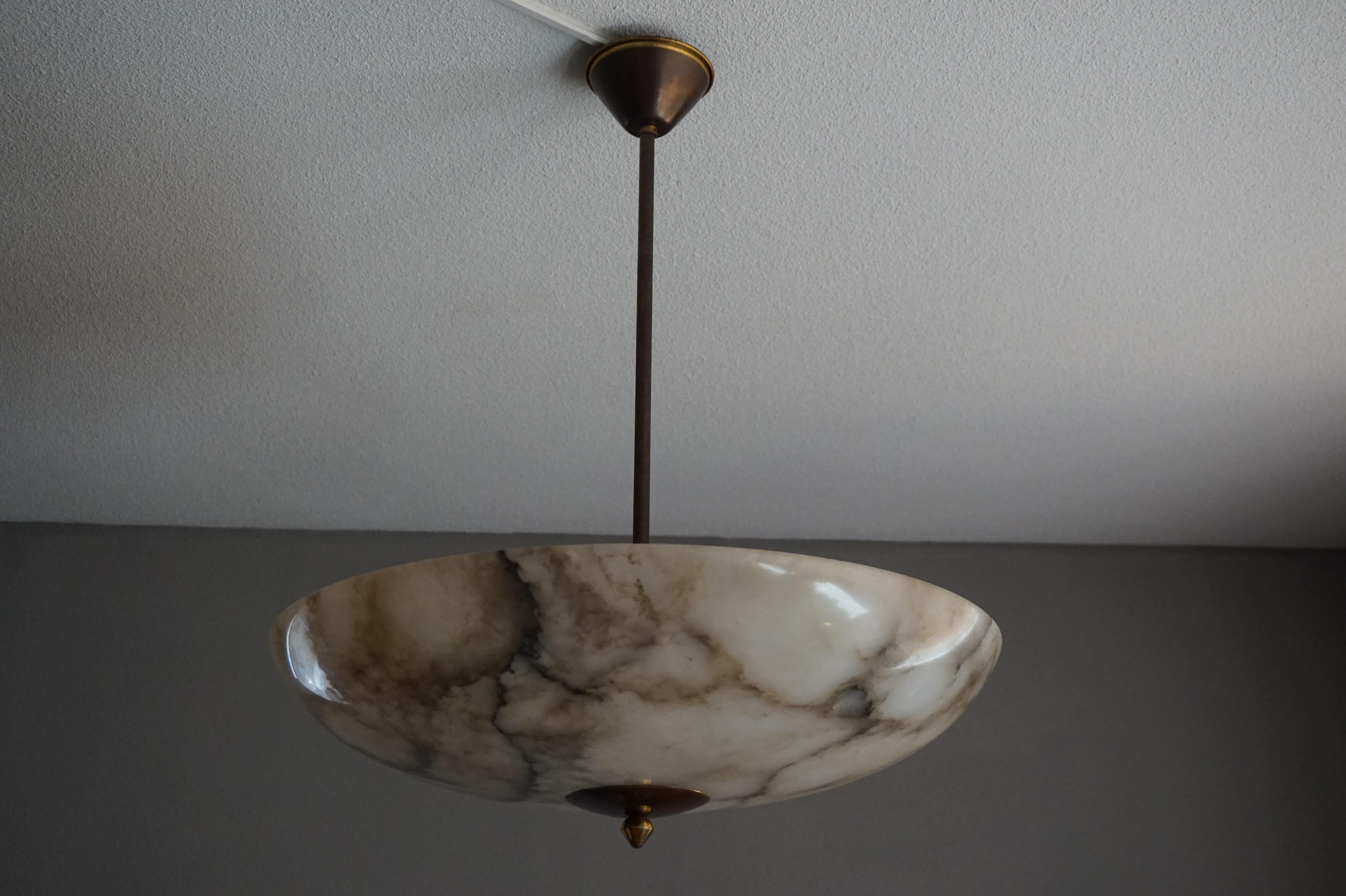 Beautiful and Extra Large Alabaster & Brass Art Deco Pendant Light / Flush Mount 1