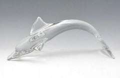 Beautiful Extra Large Deluxe Signed Daum Glass Crystal Dolphin Sculpture