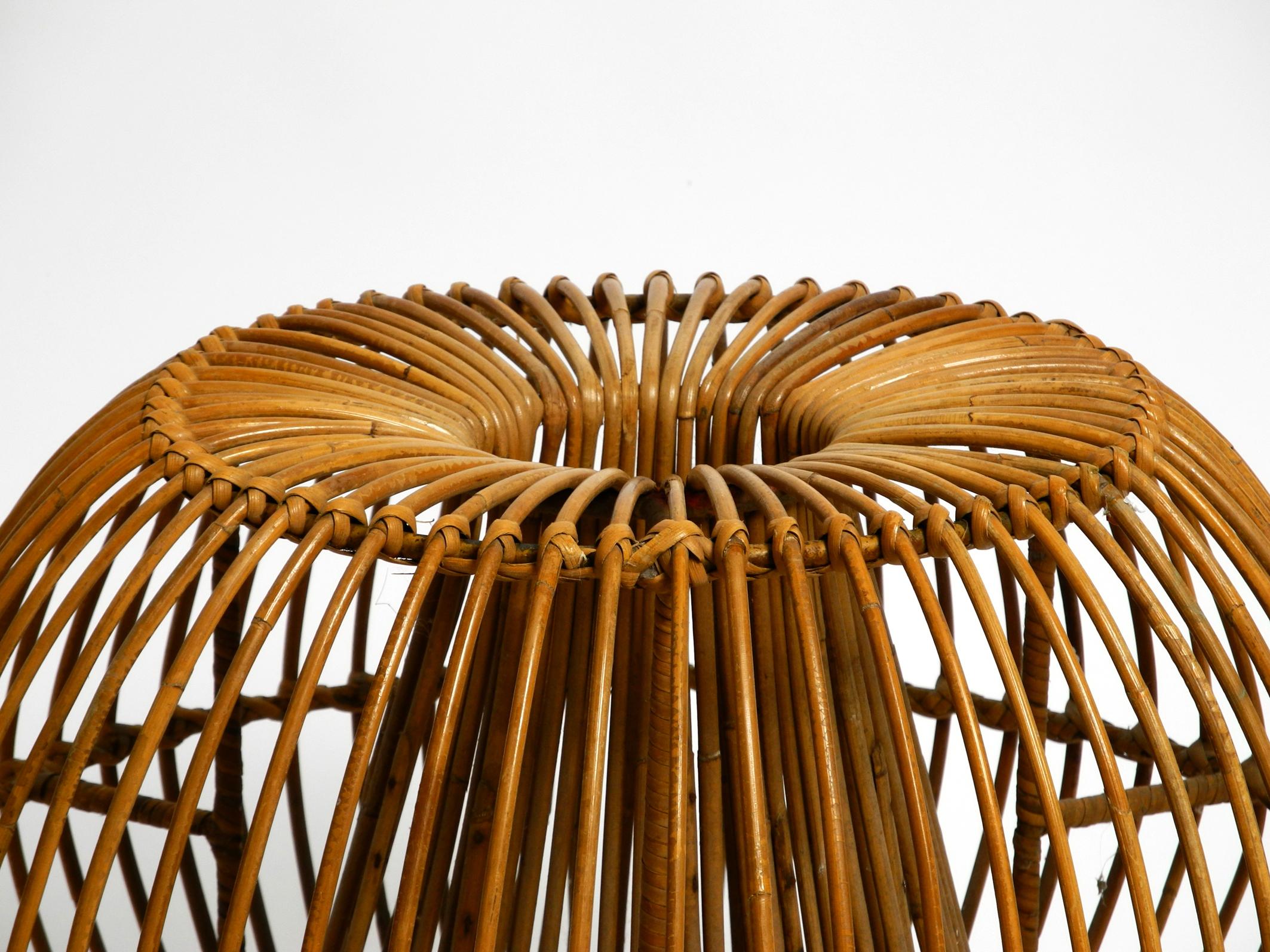 Metal Beautiful extraordinary original 60s Italian bamboo rattan stool  For Sale