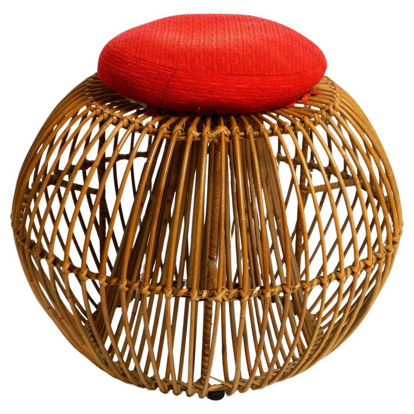 Beautiful extraordinary original 60s Italian bamboo rattan stool 