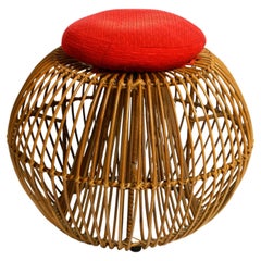 Retro Beautiful extraordinary original 60s Italian bamboo rattan stool 