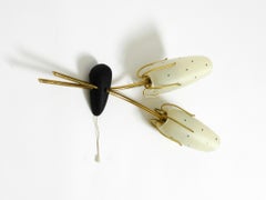 Beautiful, extremely rare Mid-Century brass wall lamp with painted glass shades