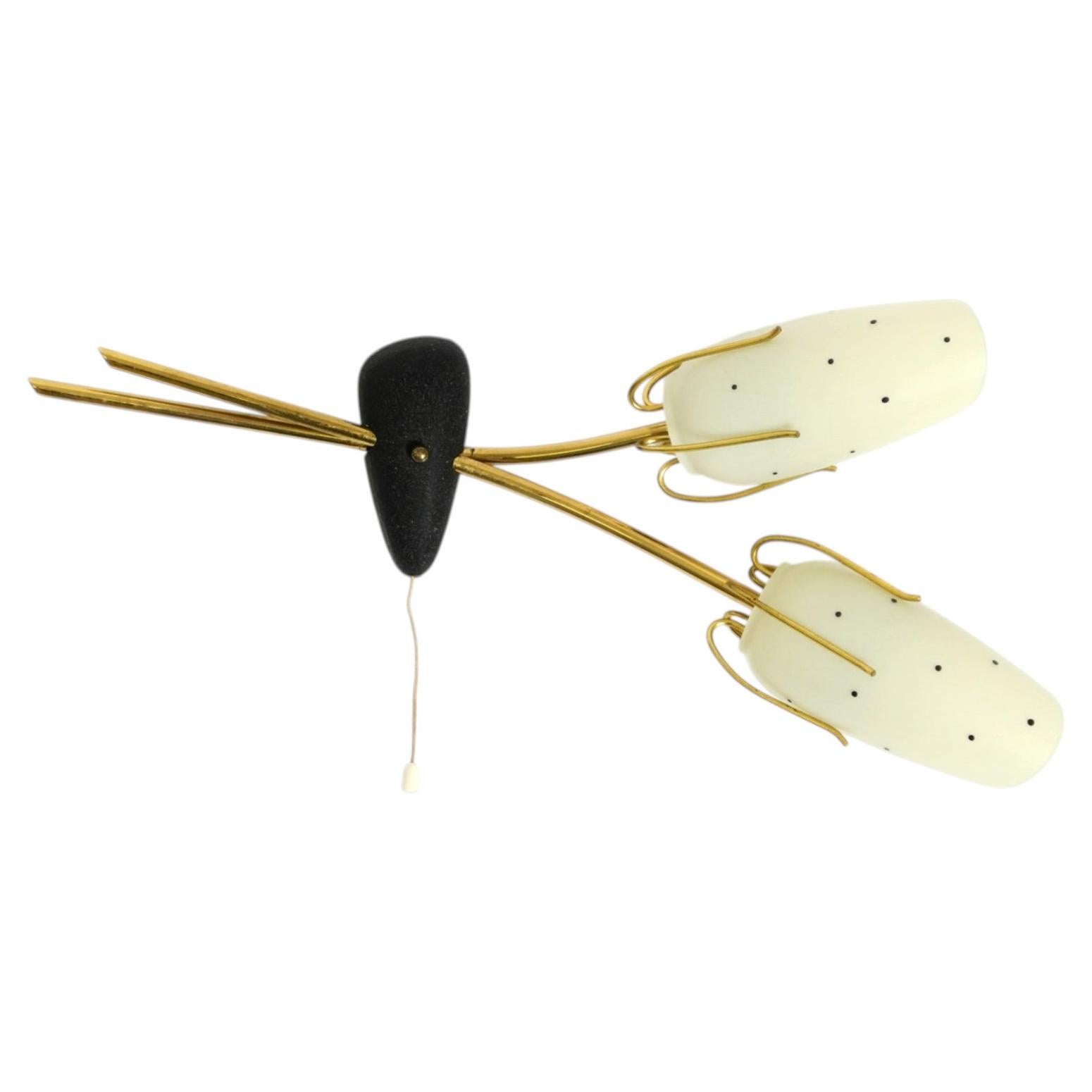 Beautiful, extremely rare Mid-Century brass wall lamp with painted glass shades