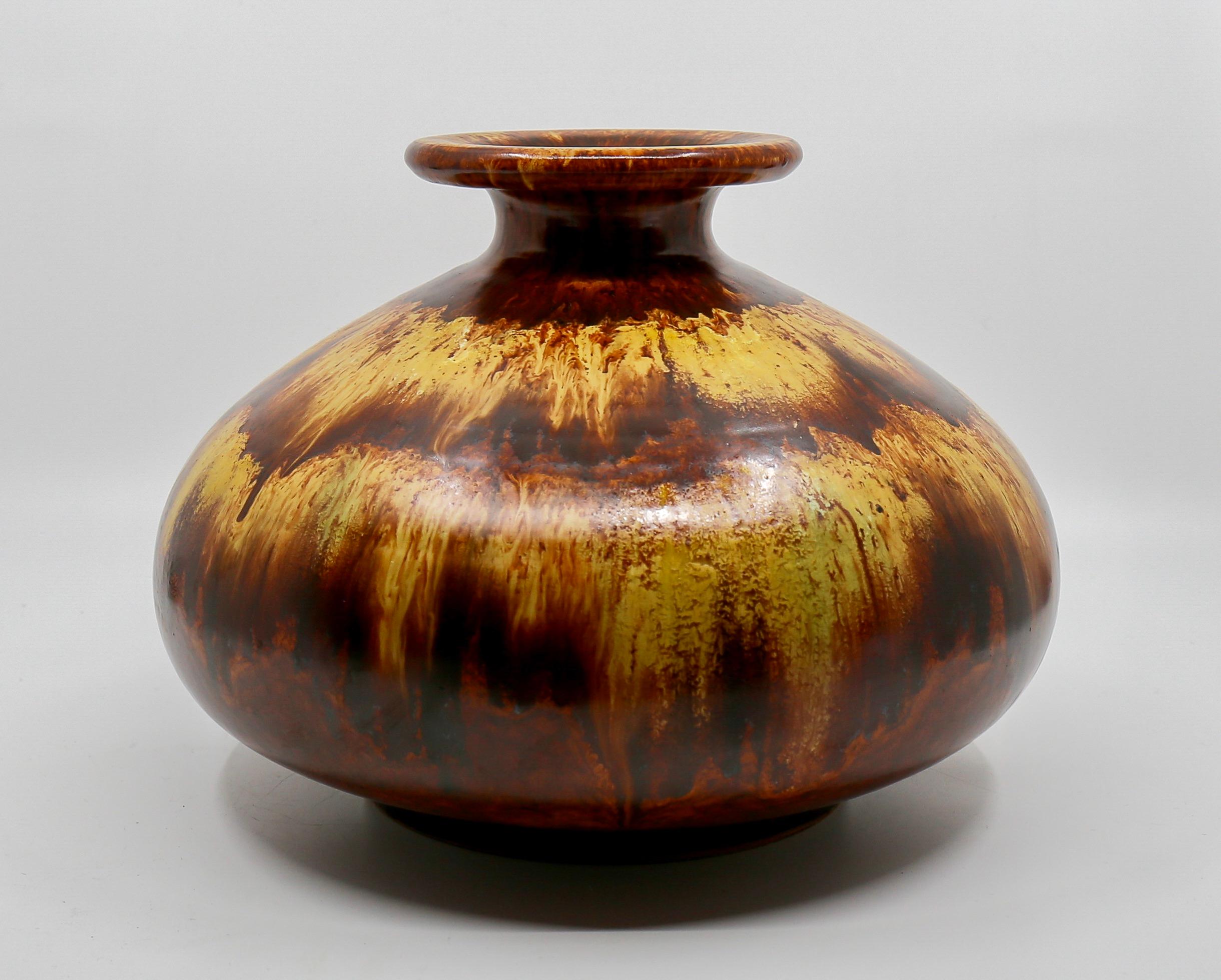 Glazed Beautiful Fat Lava Spherical Vase  For Sale