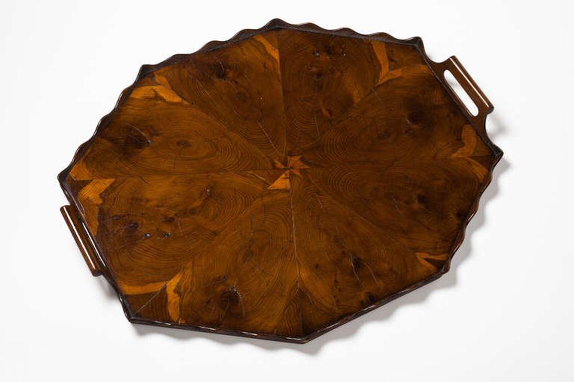 A beautiful figured walnut veneered tray Dutch, circa 1840-1850.
The surface showing signs of natural age but it is still in wonderful condition.
The reverse side is made up of two walnut veneers again perfectly matched.
The ornamental scallop