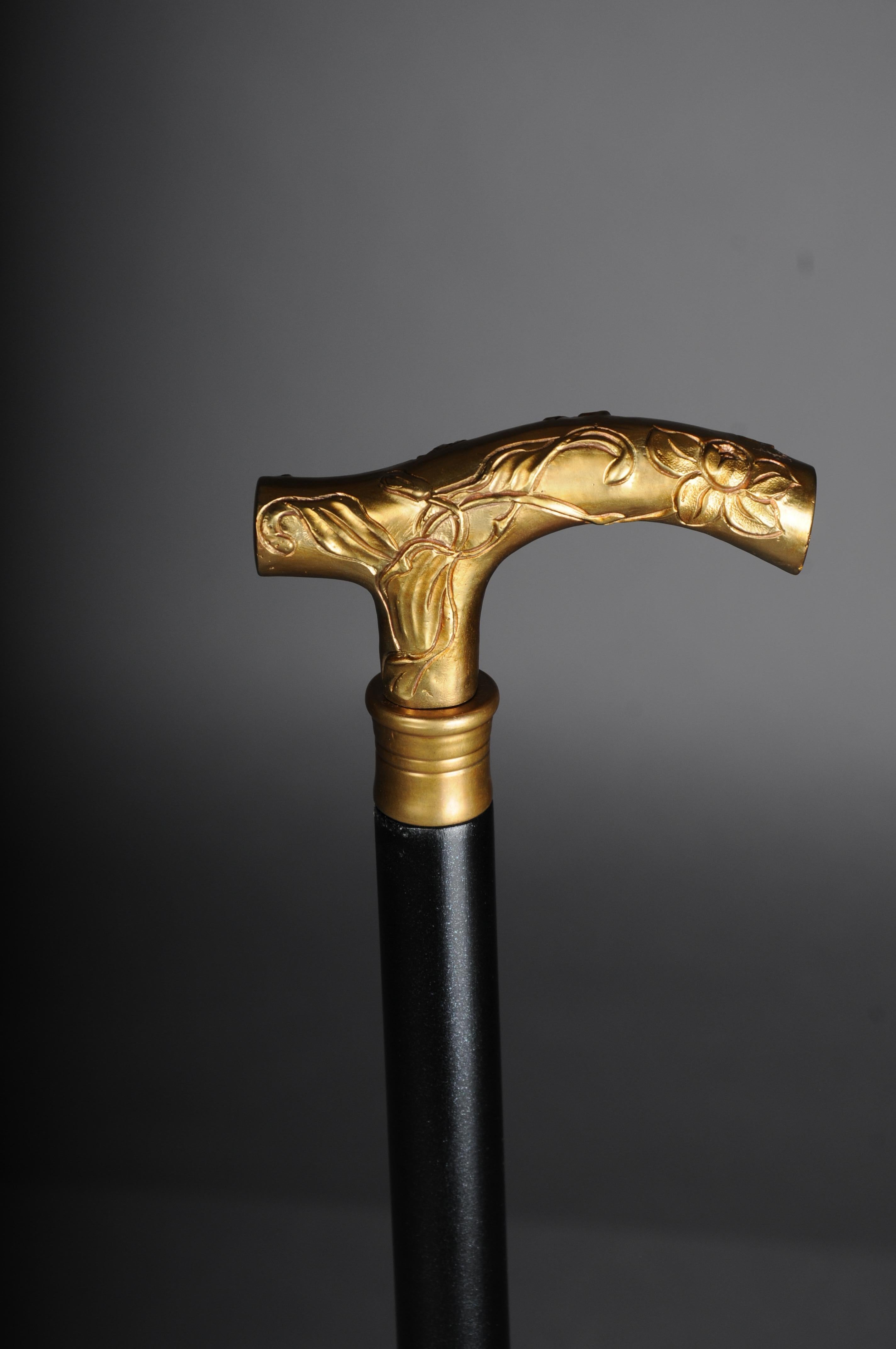 French Beautiful, fine Art Nouveau walking stick bronze, gold type 2 For Sale