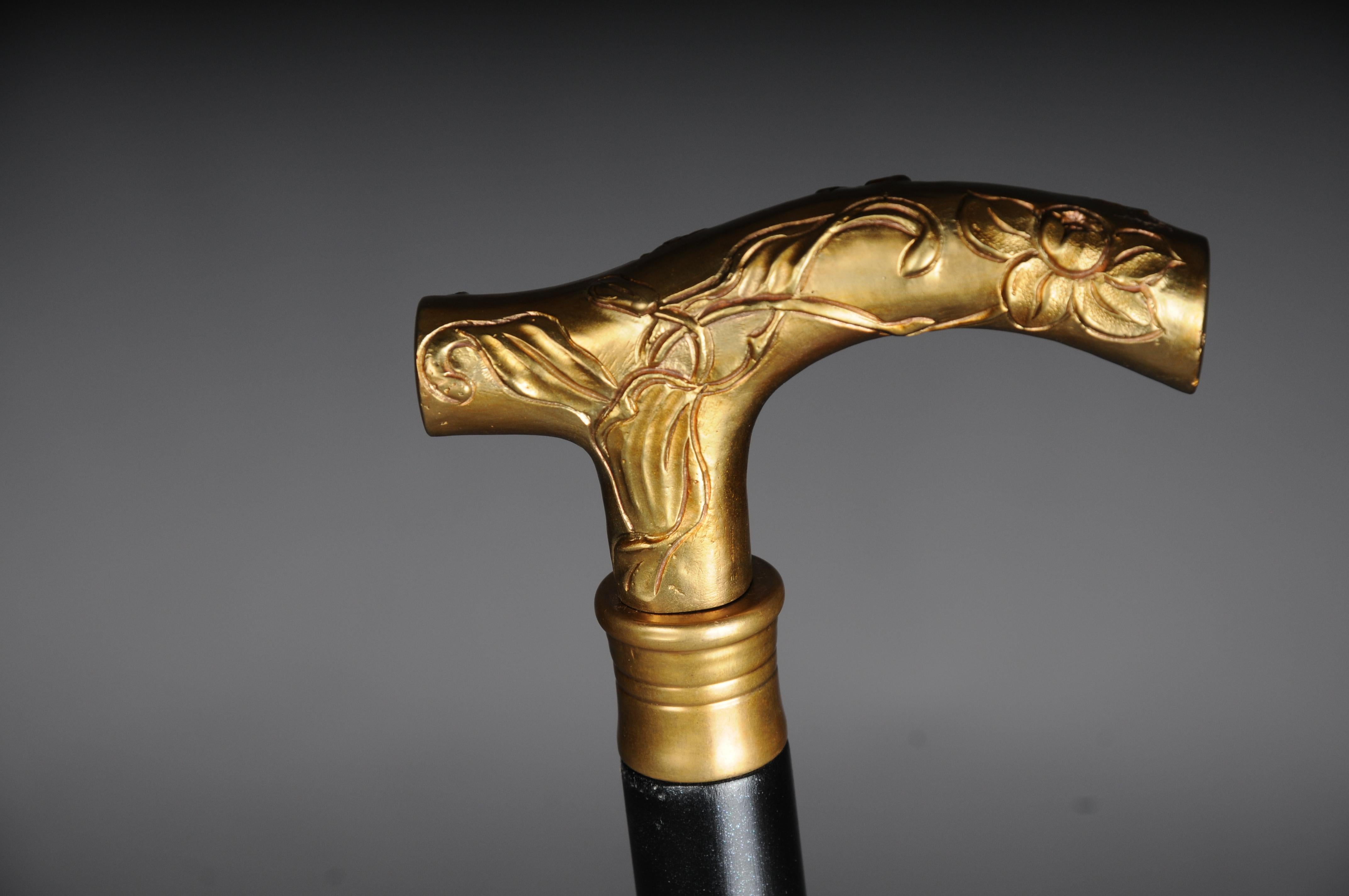Ebonized Beautiful, fine Art Nouveau walking stick bronze, gold type 2 For Sale
