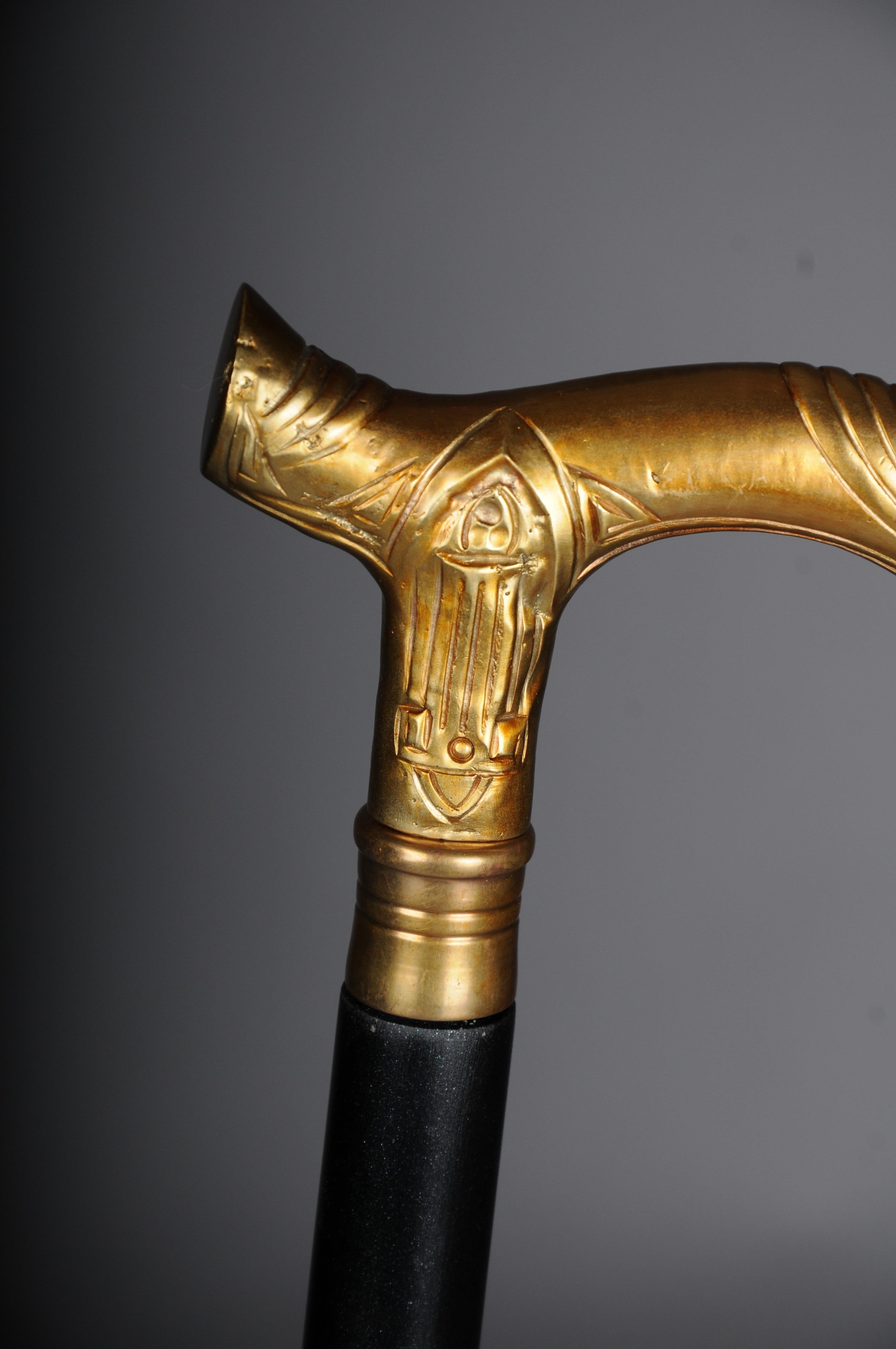 Ebonized Beautiful, fine Art Nouveau walking stick bronze, gold type 3 For Sale