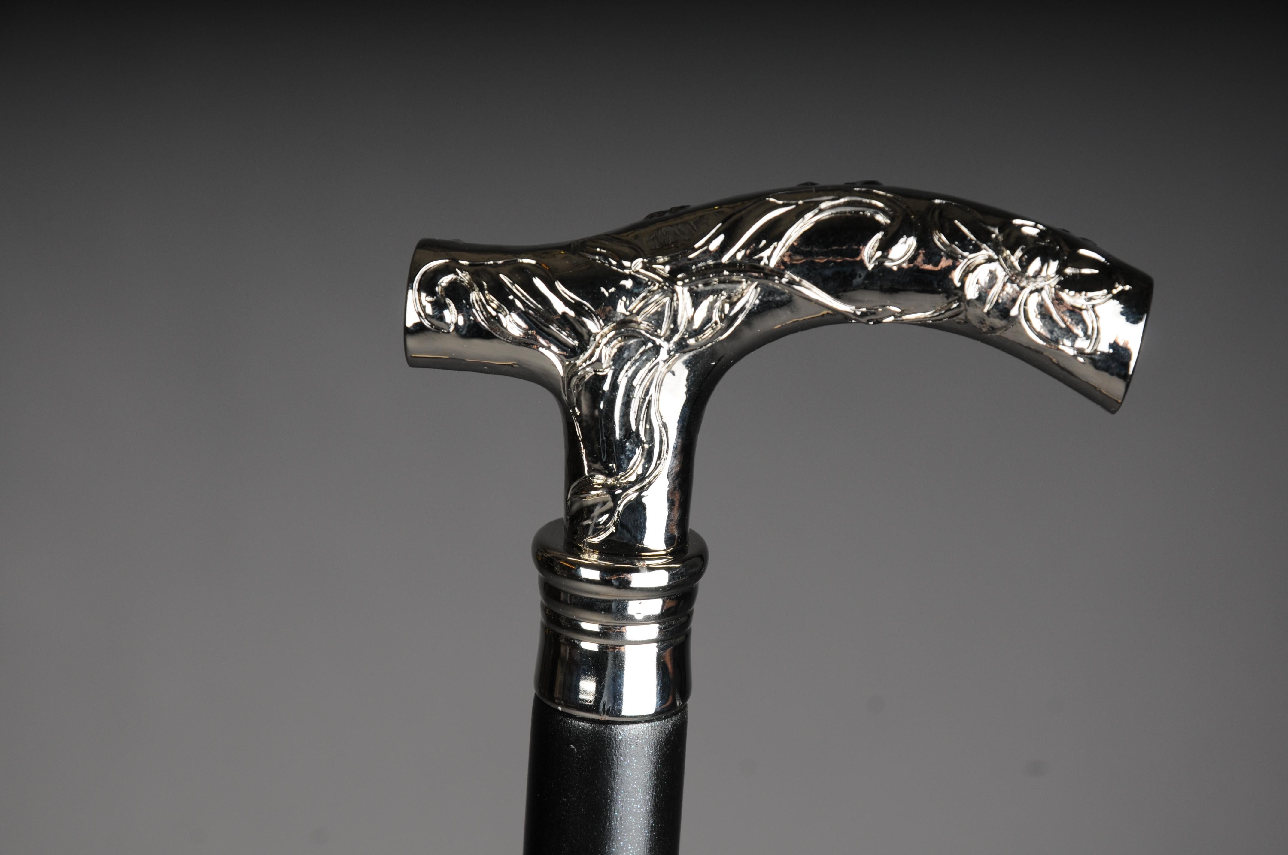 Ebonized Beautiful, fine Art Nouveau walking stick bronze, silver type 1 For Sale