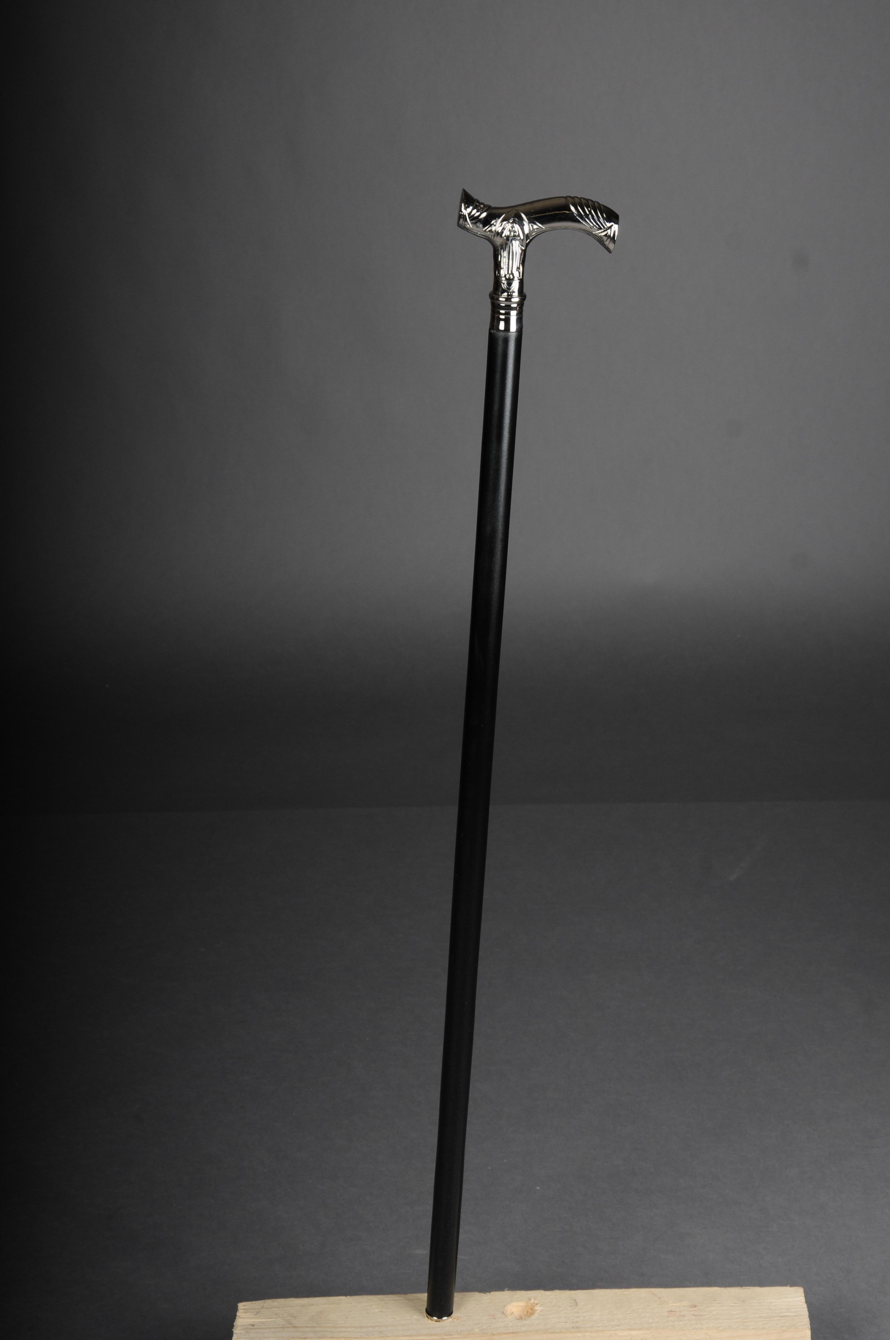 Ebonized Beautiful, fine Art Nouveau walking stick bronze, silver type 4 For Sale