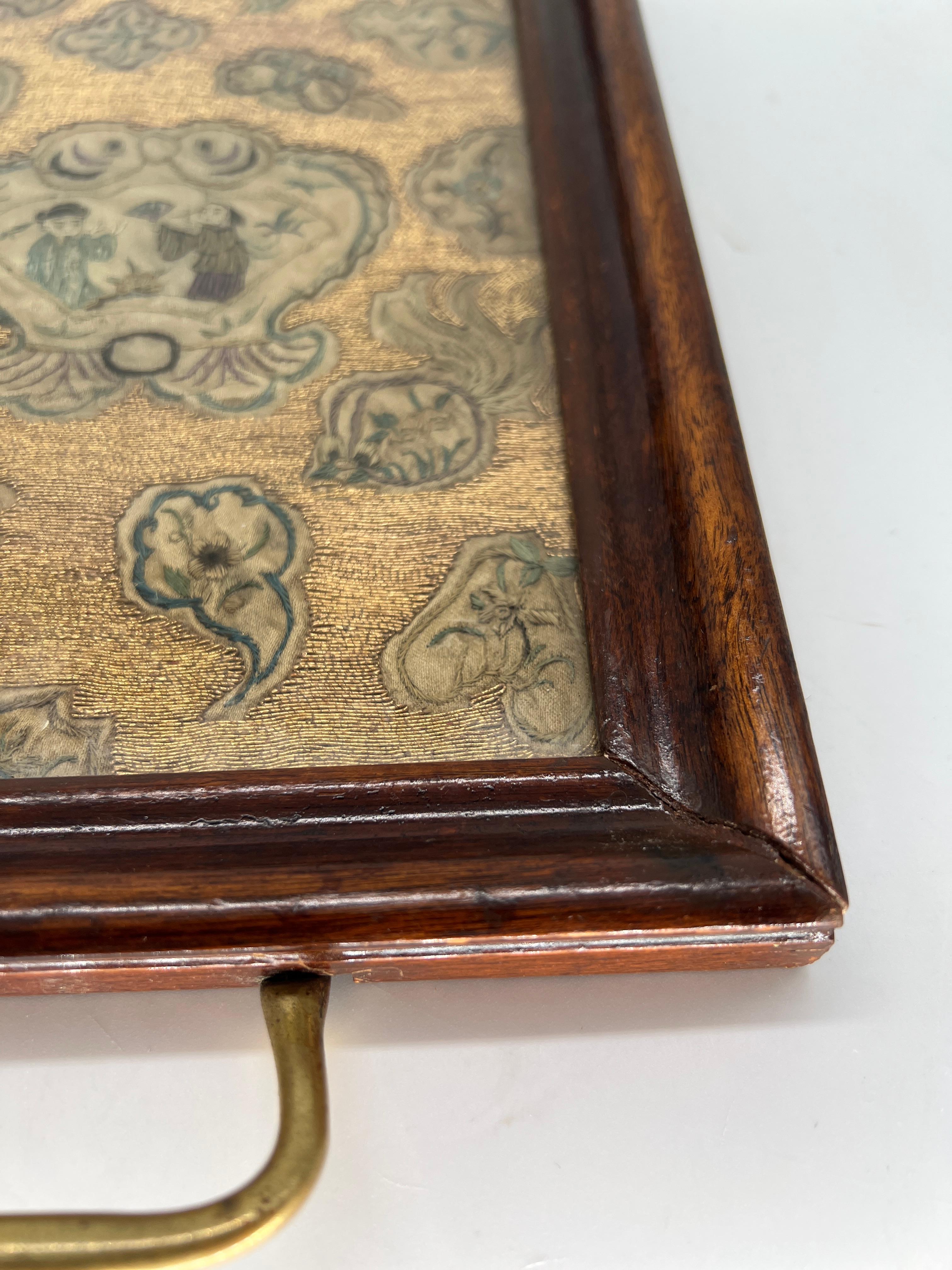 Beautiful & Fine Georgian Era Tray W/ Chinese Gold Thread Embroidery In Good Condition For Sale In Atlanta, GA