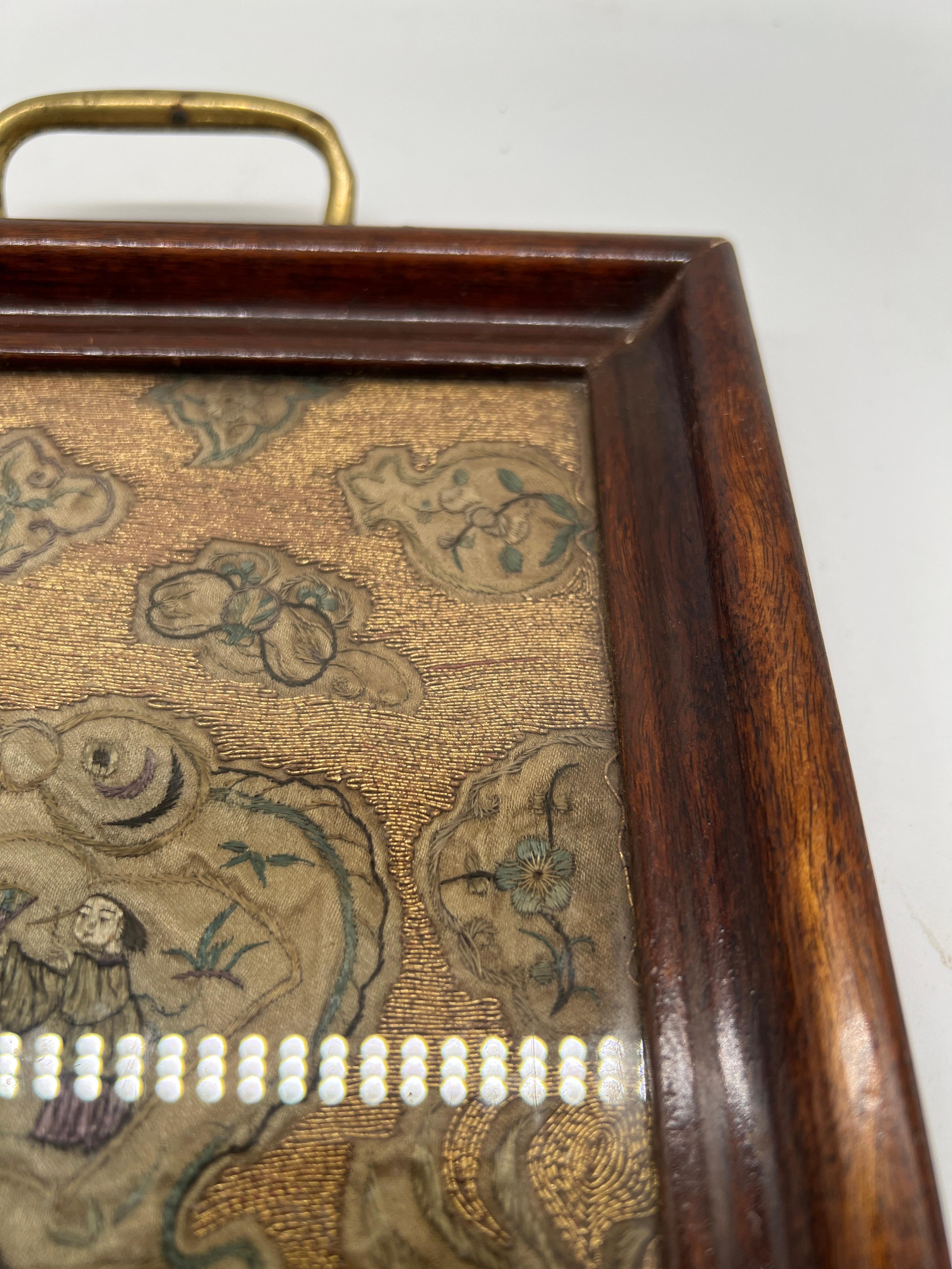 18th Century and Earlier Beautiful & Fine Georgian Era Tray W/ Chinese Gold Thread Embroidery For Sale