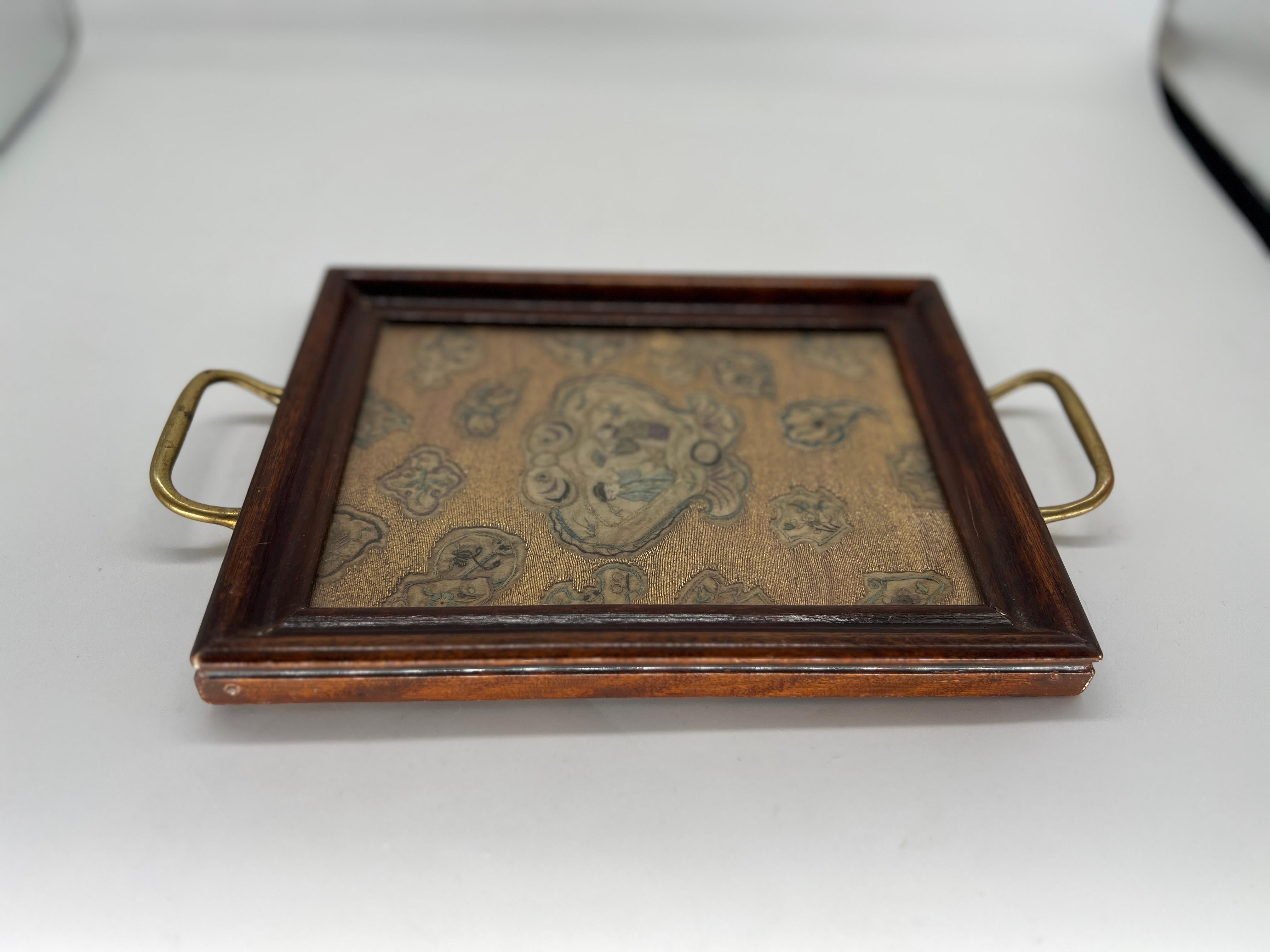 Beautiful & Fine Georgian Era Tray W/ Chinese Gold Thread Embroidery For Sale 1
