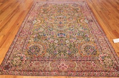 Beautiful Fine Rare Gold Background Antique Persian Kerman Rug