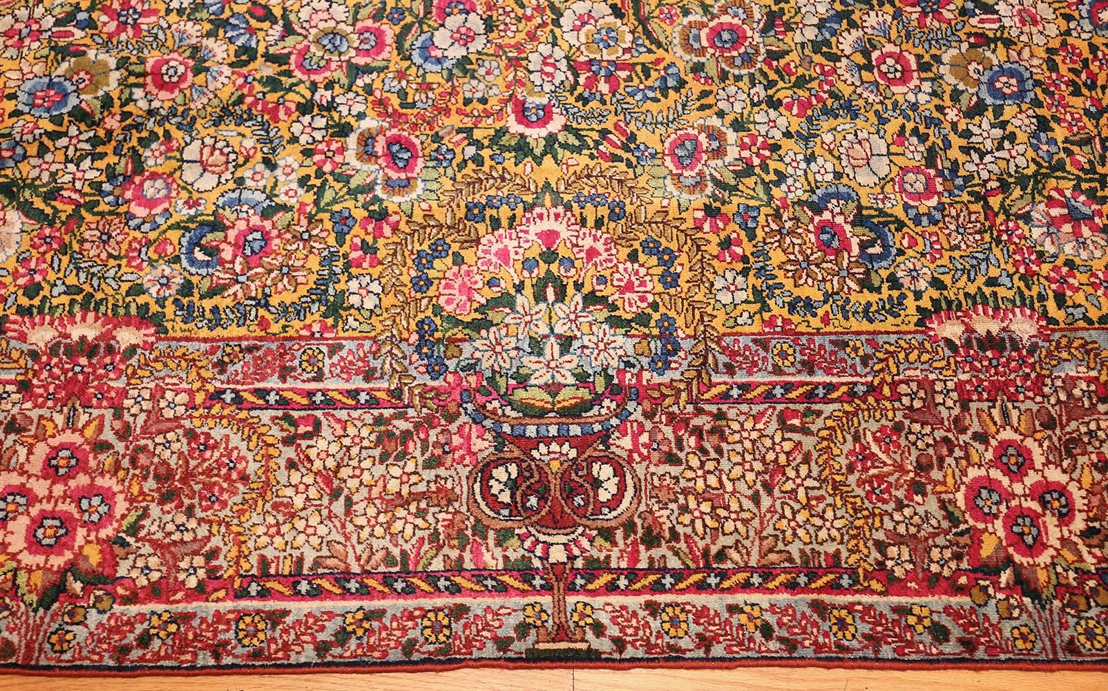 Beautiful Fine Rare Gold Background Antique Persian Kerman Rug In Good Condition In New York, NY