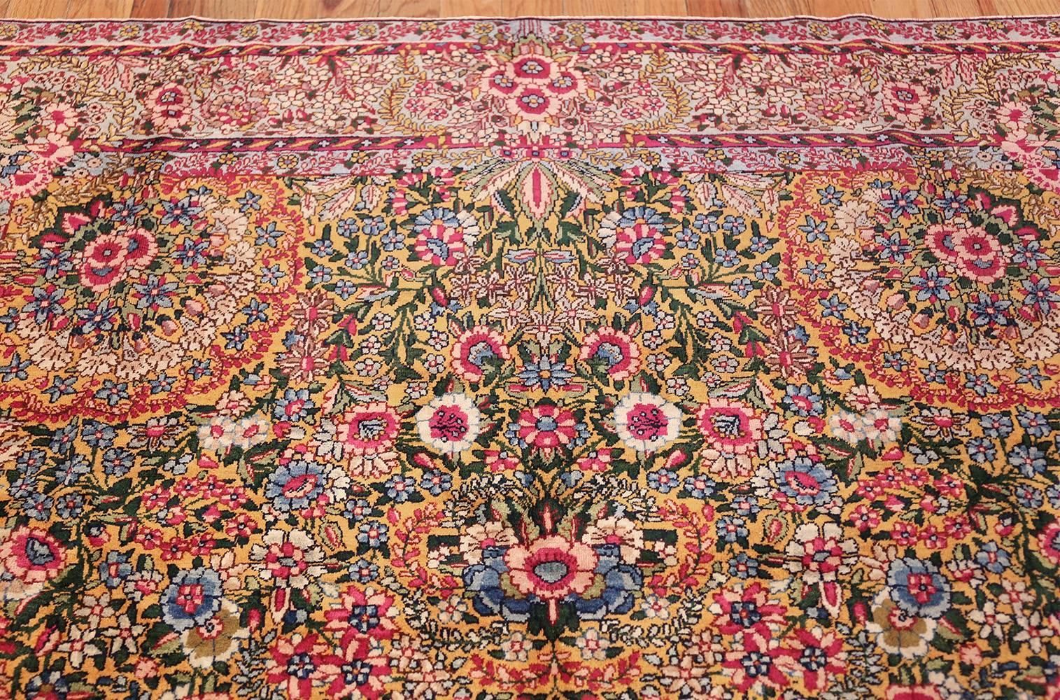Wool Beautiful Fine Rare Gold Background Antique Persian Kerman Rug
