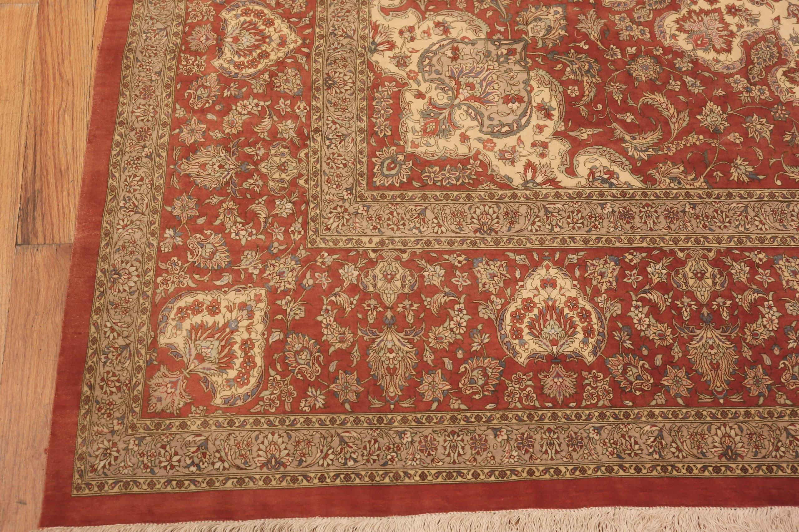 Beautiful Fine Room Size Vintage Persian Silk Qum Rug 10' x 13'4