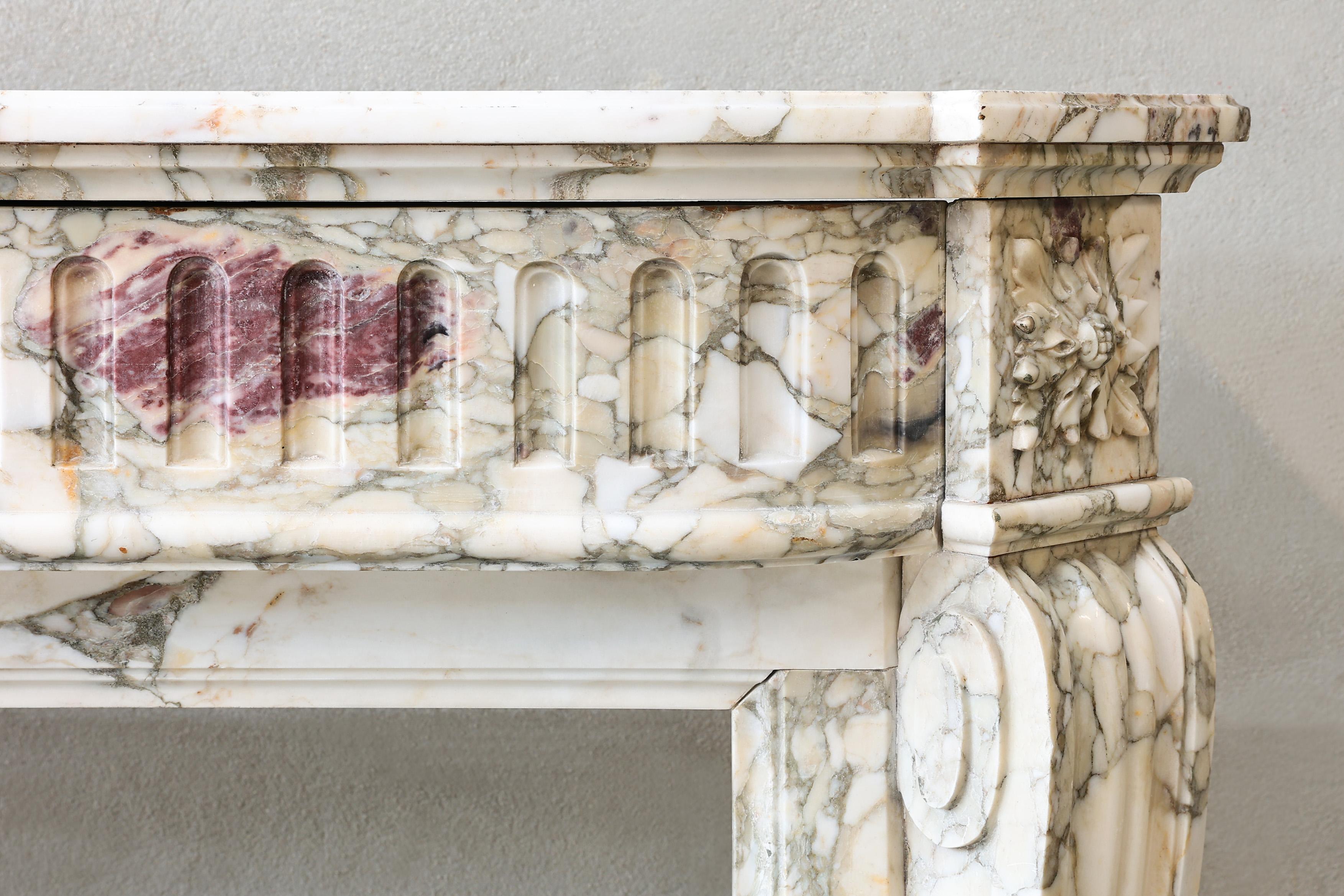 French Antique Marble Fireplace Surround  Breche Violettea Marble  19th Century