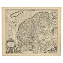 Magnifique carte de la première État du Friesland, Pays-Bas, vers 1665