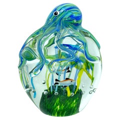 Beautiful Fish Reef and Octopus Murano Italian Art Glass Aquarium Paperweight