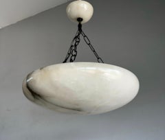 Timless Design with Beautiful Shape White Alabaster Art Deco Pendant Light, 1920