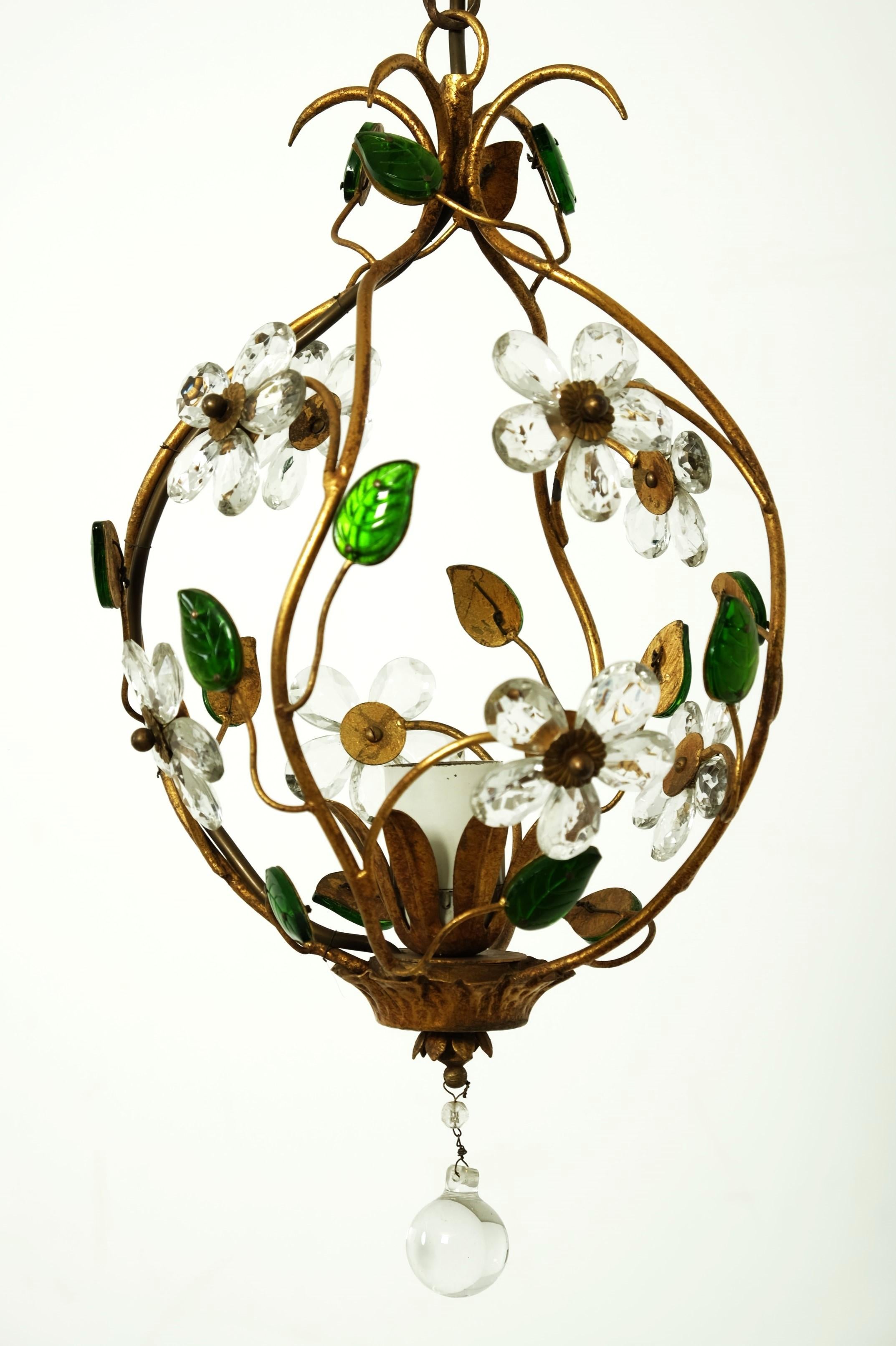 Schöne florale Deckenleuchte oder Laterne mit Blumenmuster von Banci Firenze, Italien 1950er Jahre im Angebot 3