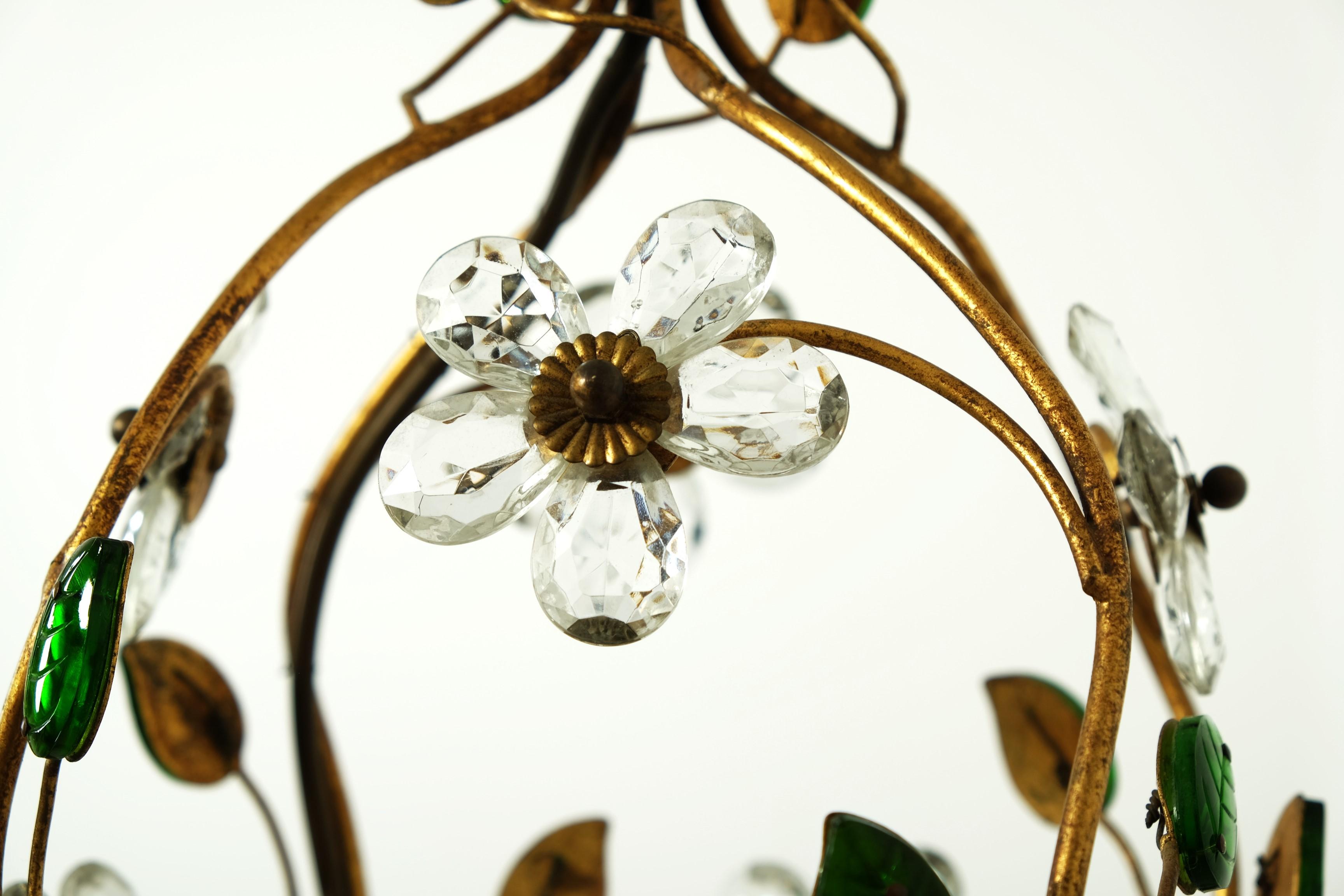 Schöne florale Deckenleuchte oder Laterne mit Blumenmuster von Banci Firenze, Italien 1950er Jahre im Angebot 5