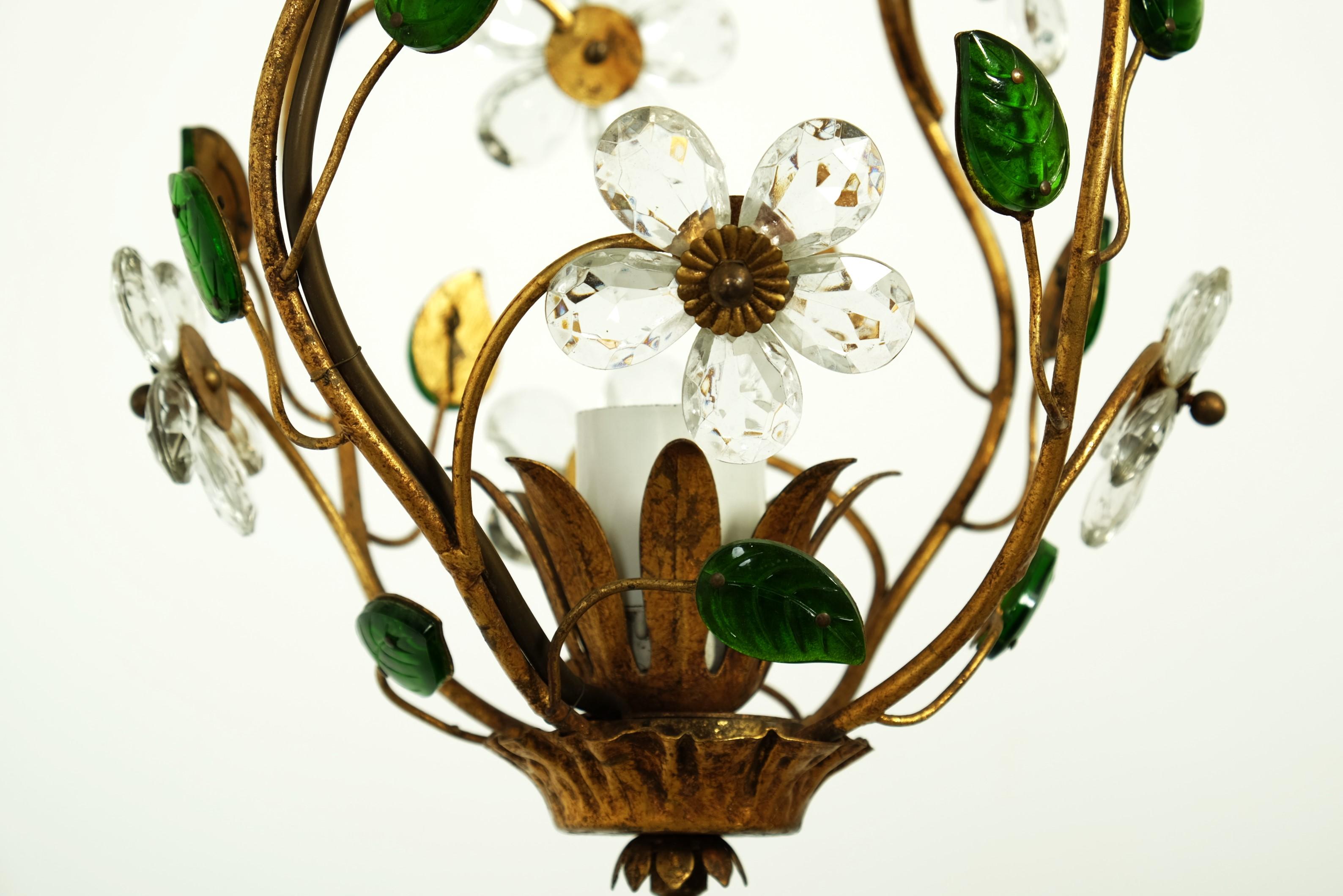 Schöne florale Deckenleuchte oder Laterne mit Blumenmuster von Banci Firenze, Italien 1950er Jahre im Angebot 6