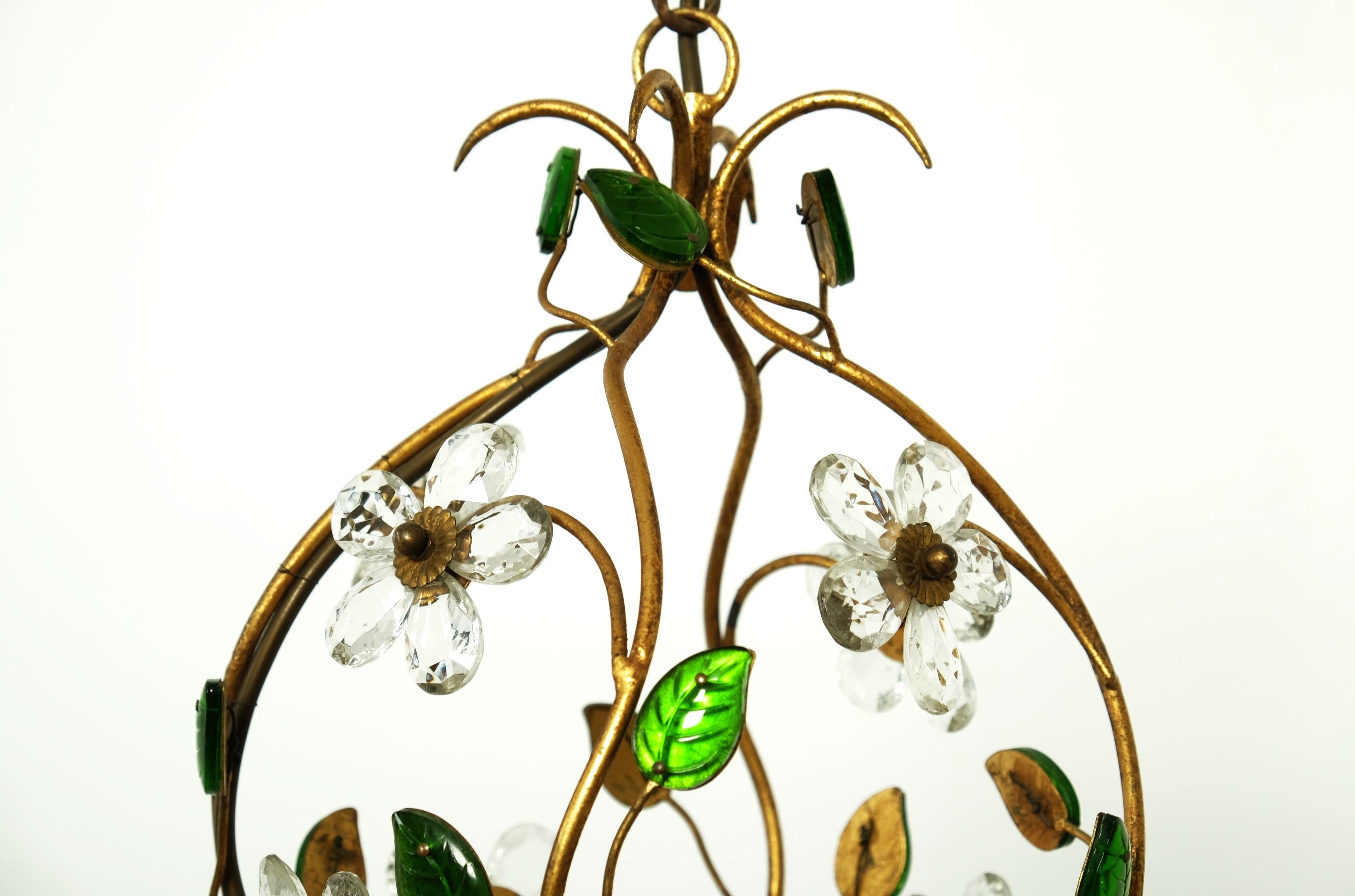 Schöne florale Deckenleuchte oder Laterne mit Blumenmuster von Banci Firenze, Italien 1950er Jahre im Angebot 11
