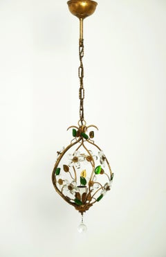 Beautiful Floral Ceiling Lamp or Lantern by Banci Firenze, Italy 1950s