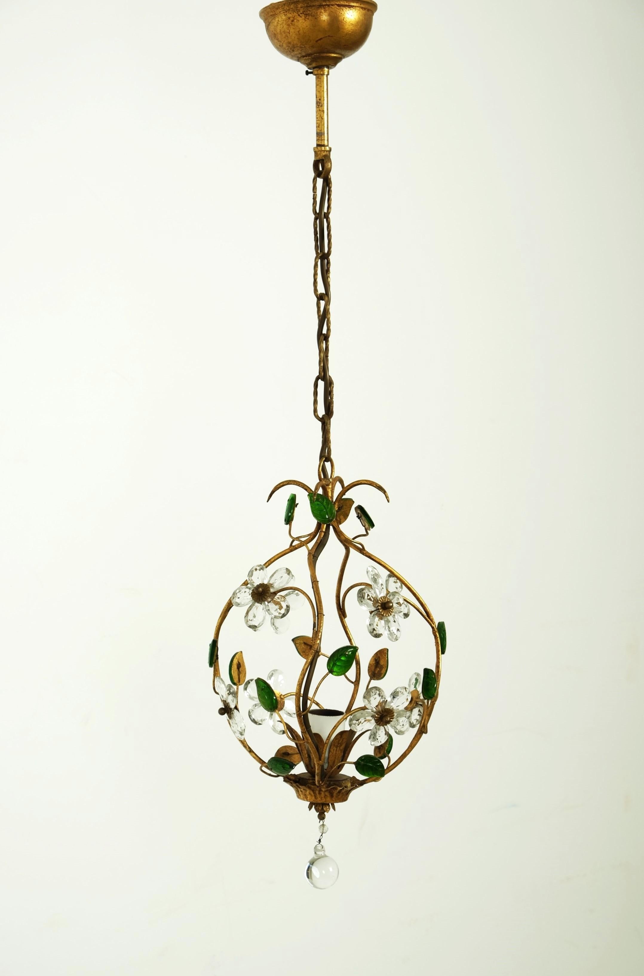 Schöne florale Deckenleuchte oder Laterne mit Blumenmuster von Banci Firenze, Italien 1950er Jahre (Moderne der Mitte des Jahrhunderts) im Angebot