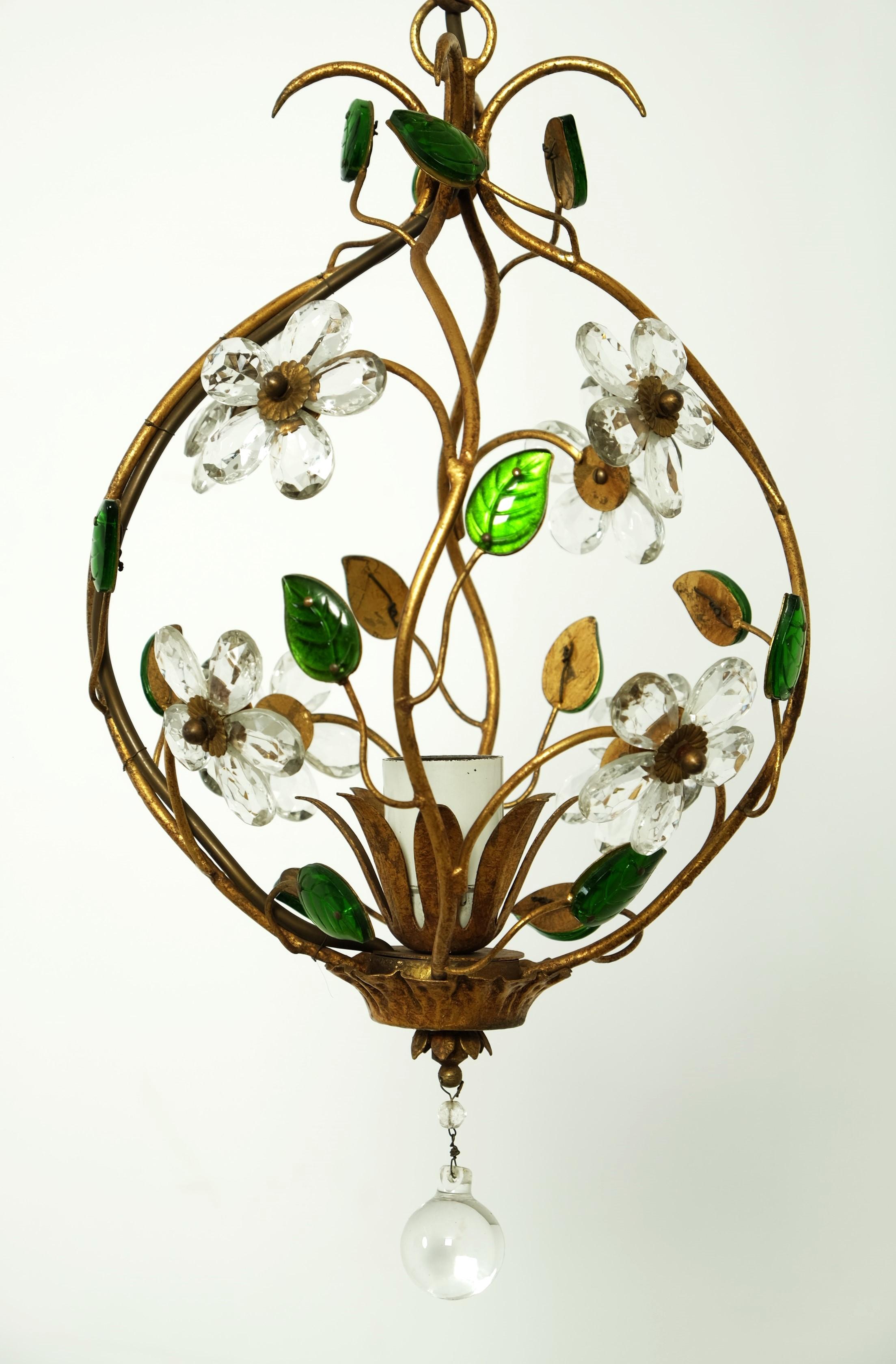 Schöne florale Deckenleuchte oder Laterne mit Blumenmuster von Banci Firenze, Italien 1950er Jahre im Zustand „Gut“ im Angebot in München, BY